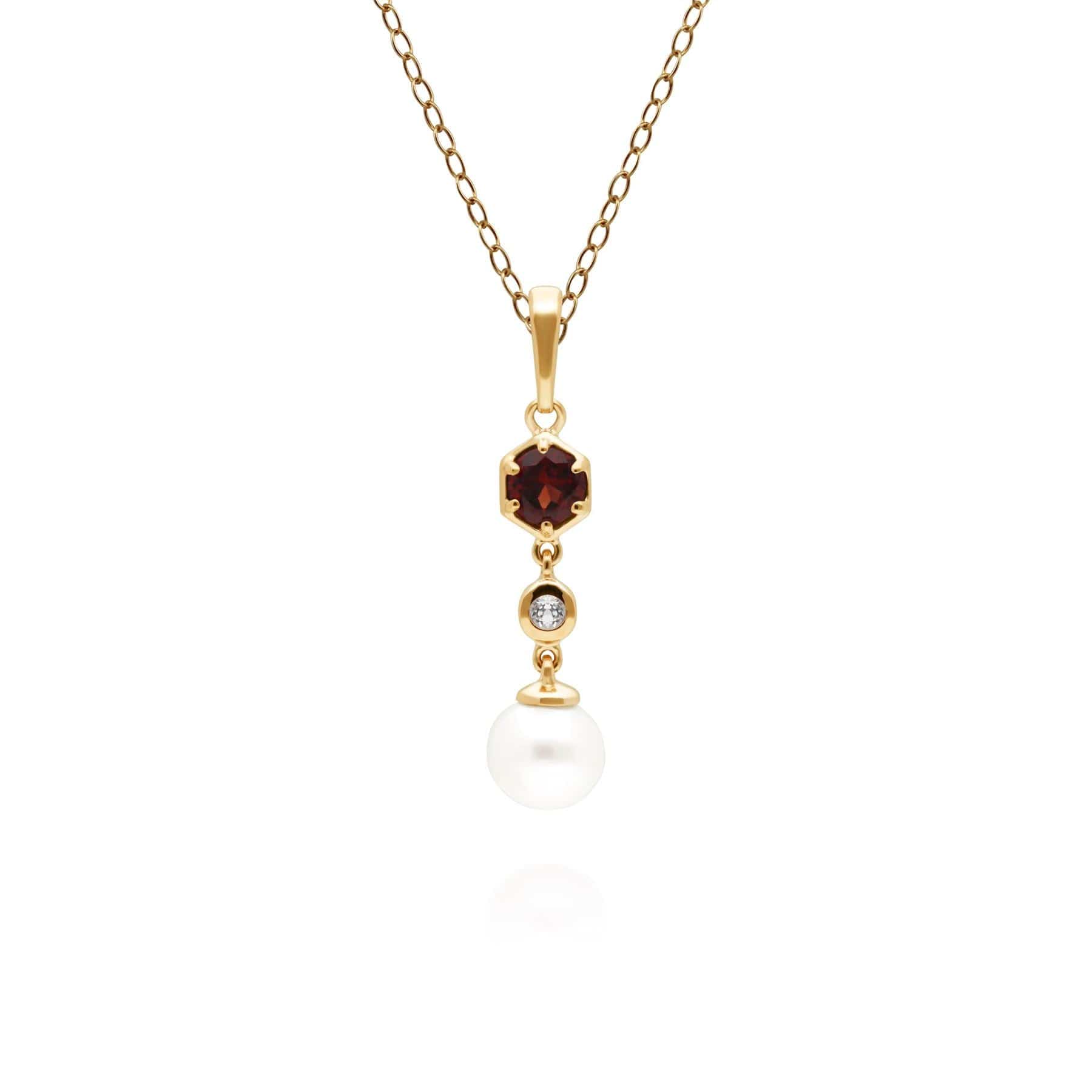 Modern Pearl, Garnet & Topaz Drop Pendant in Gold Plated Sterling Silver
