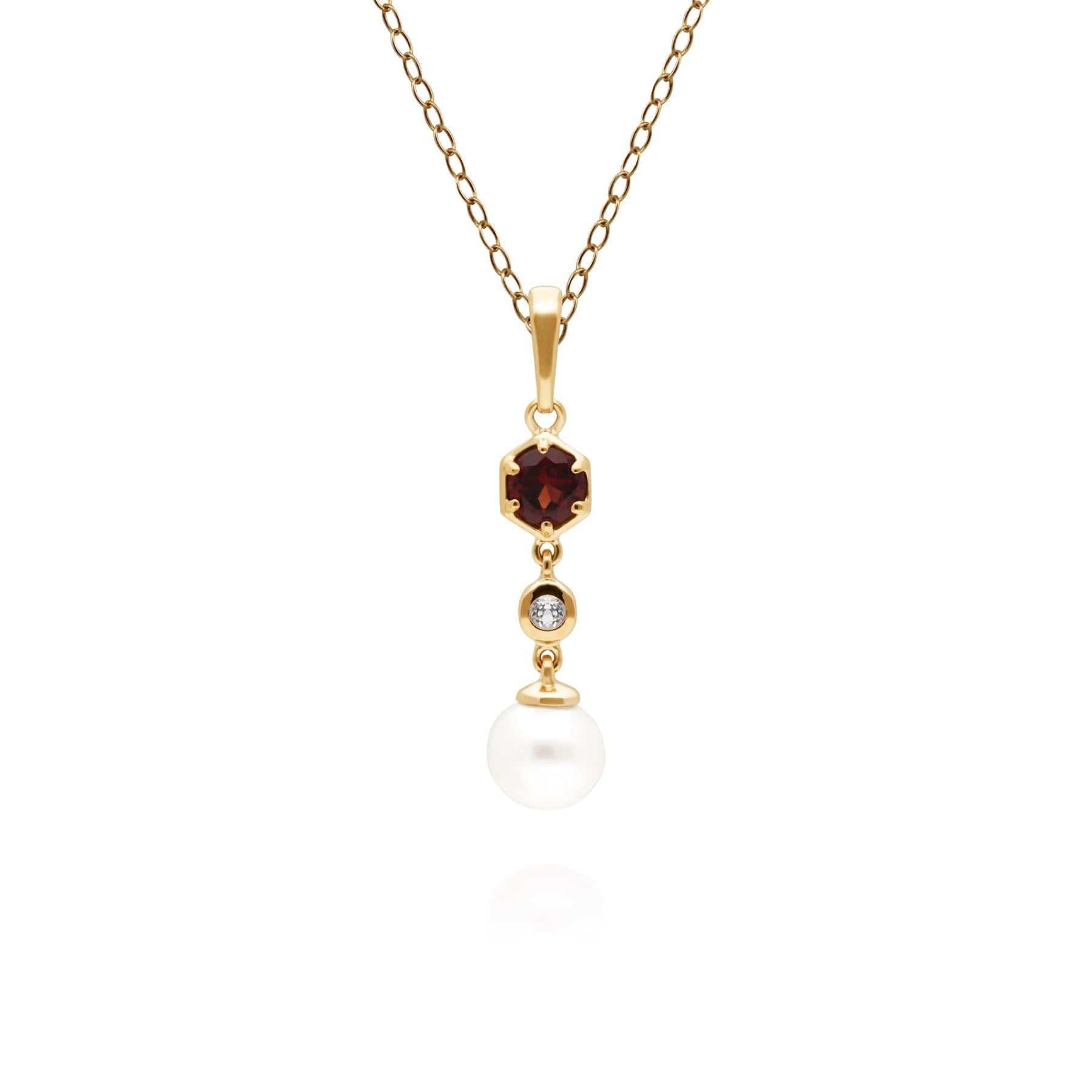 270P030107925 Modern Pearl, Garnet & Topaz Drop Pendant in Gold Plated Sterling Silver 1