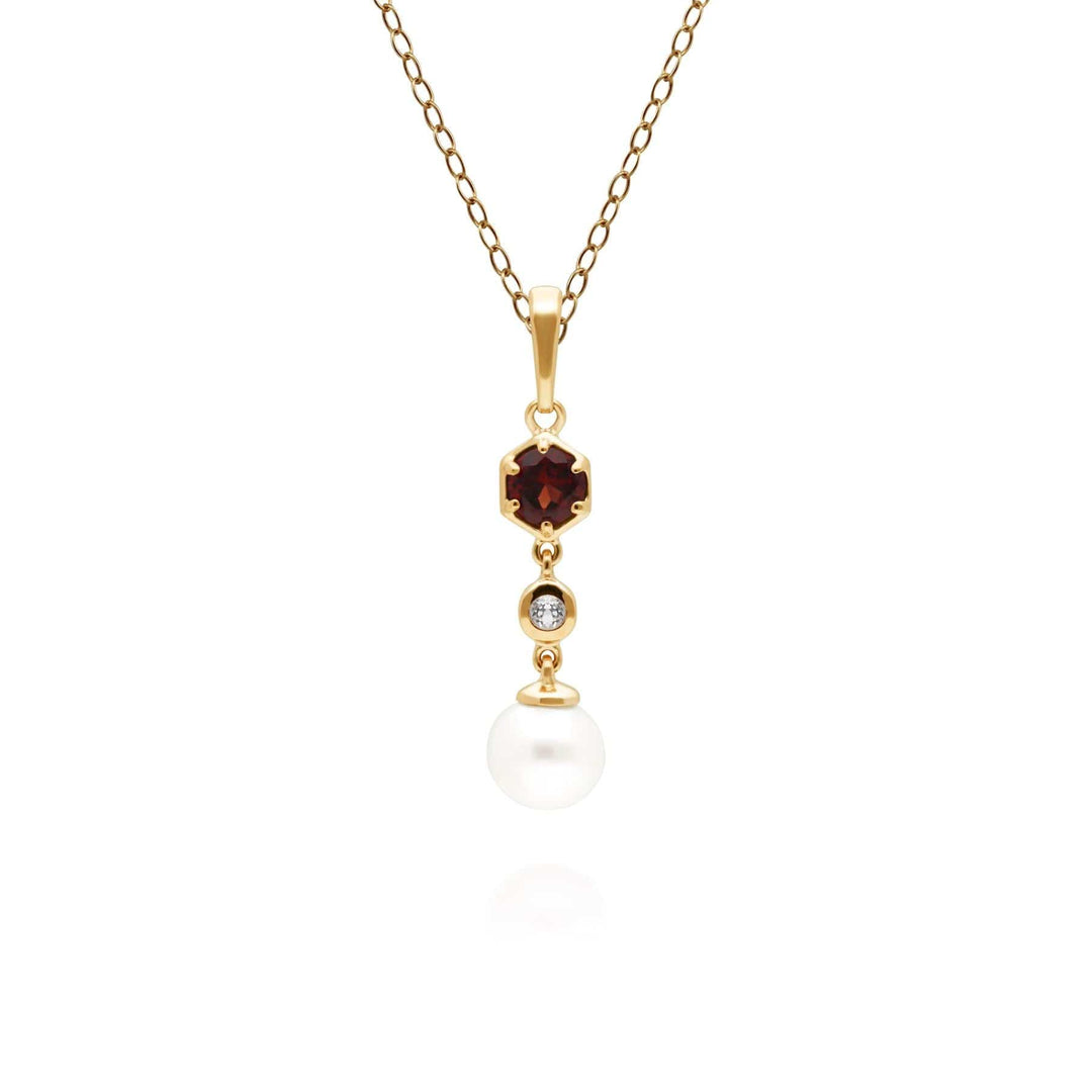 270P030107925 Modern Pearl, Garnet & Topaz Drop Pendant in Gold Plated Sterling Silver 1