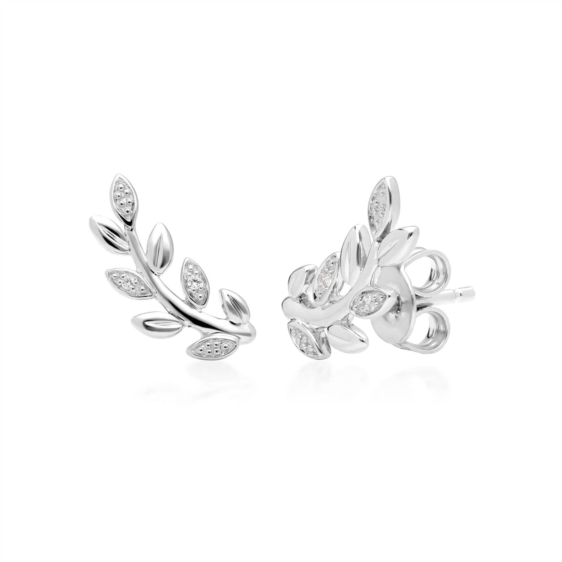 O Leaf Diamond Necklace & Stud Earring Set in 9ct White Gold - Gemondo