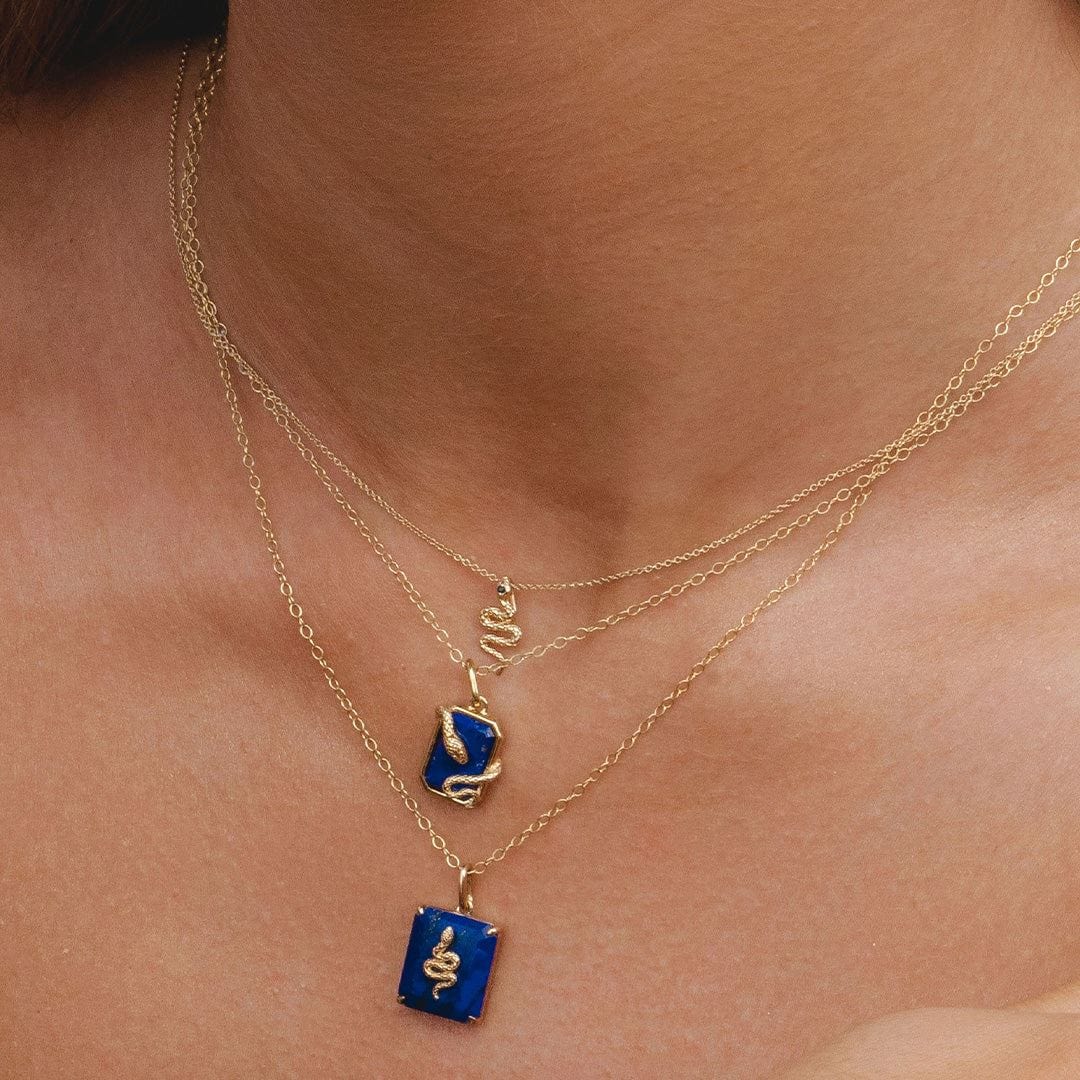 270P034902925 Grand Deco Lapis Lazuli Snake Wrap Pendant in Gold Plated Sterling Silver On Model