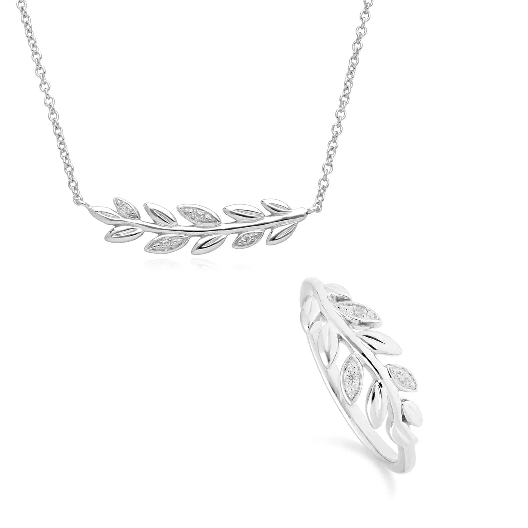 O Leaf Diamond Necklace & Ring Set in 9ct White Gold - Gemondo