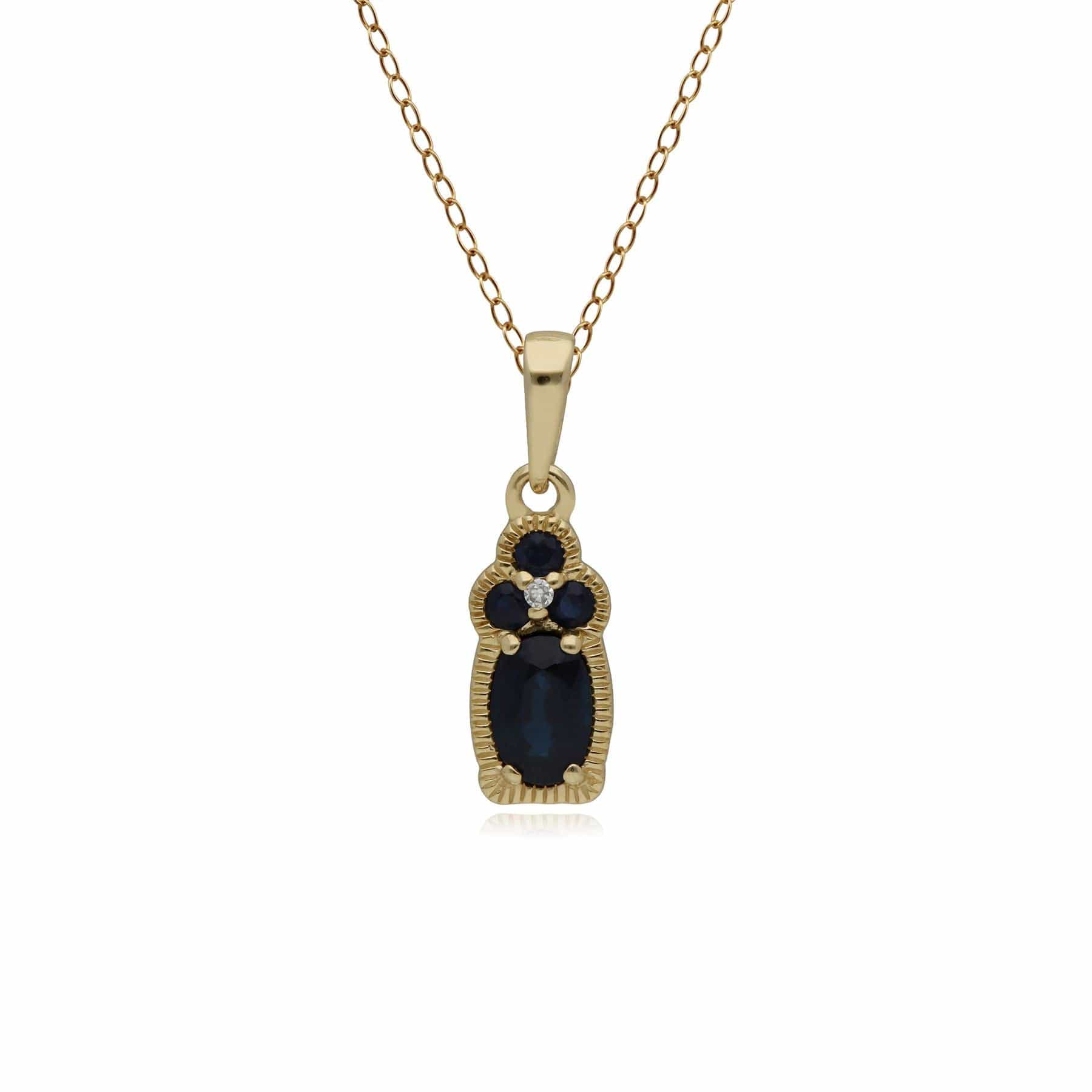 Classic Sapphire & Diamond Pendant in 9ct Yellow Gold - Gemondo