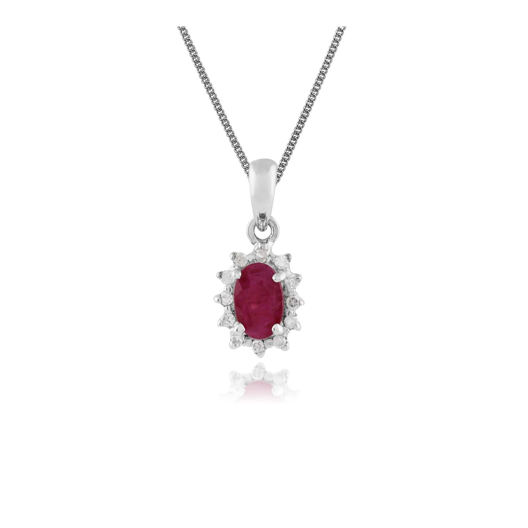 8613-7061 Classic Oval Ruby & Diamond Halo Stud Earrings & Pendant Set in 9ct White Gold 3