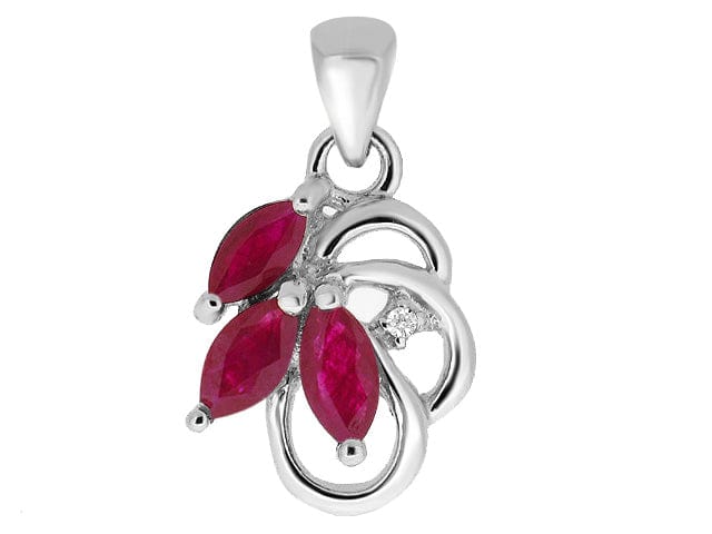 9ct White Gold 0.41ct Natural Ruby & Diamond Floral Gemstone Pendant on Chain Image