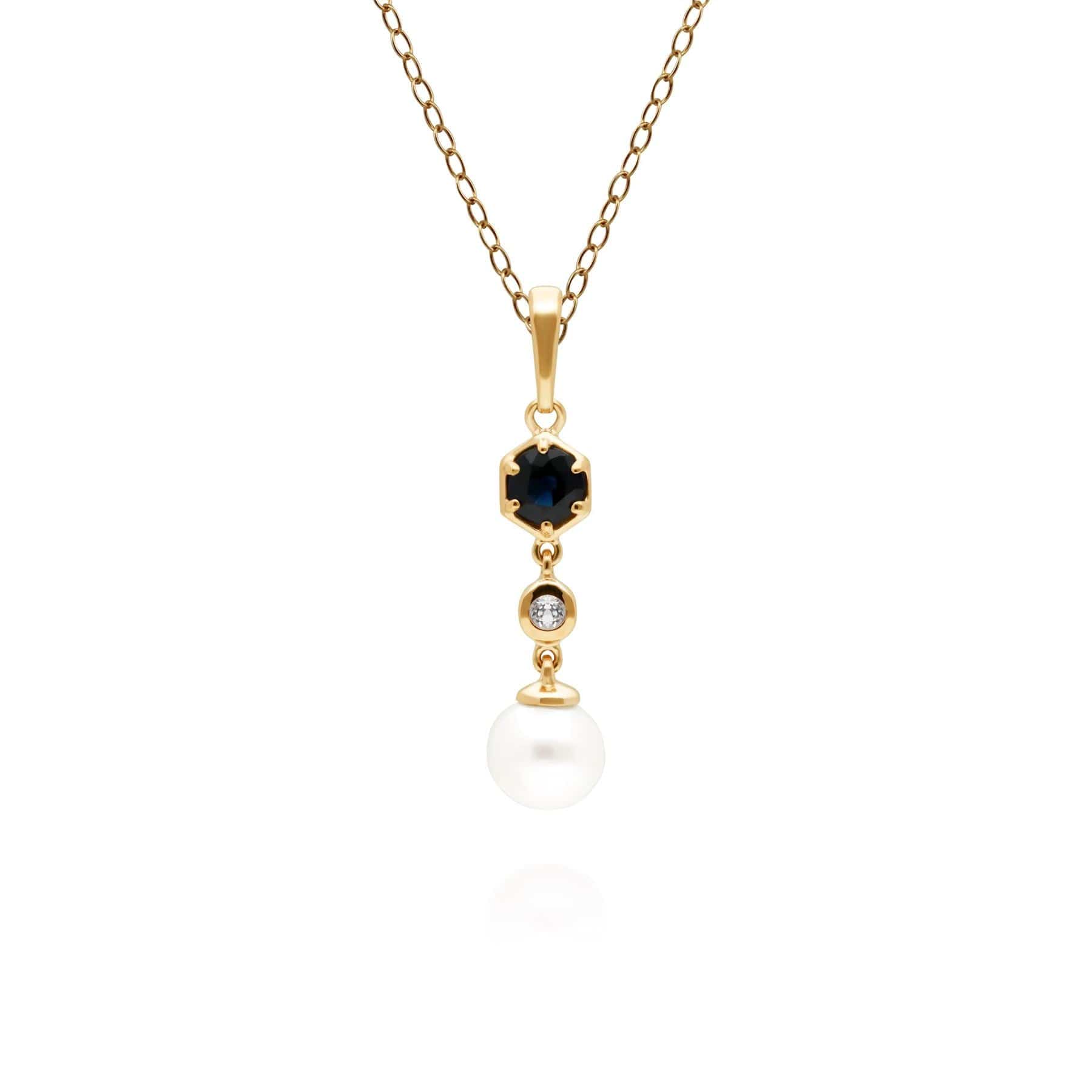 270P030101925 Modern Pearl, Sapphire & Topaz Drop Pendant in Gold Plated Silver 1