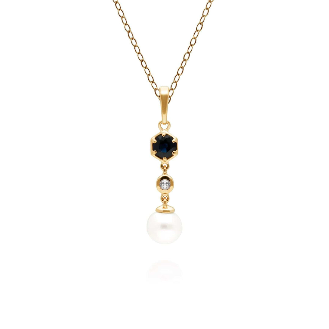 270P030101925 Modern Pearl, Sapphire & Topaz Drop Pendant in Gold Plated Silver 1