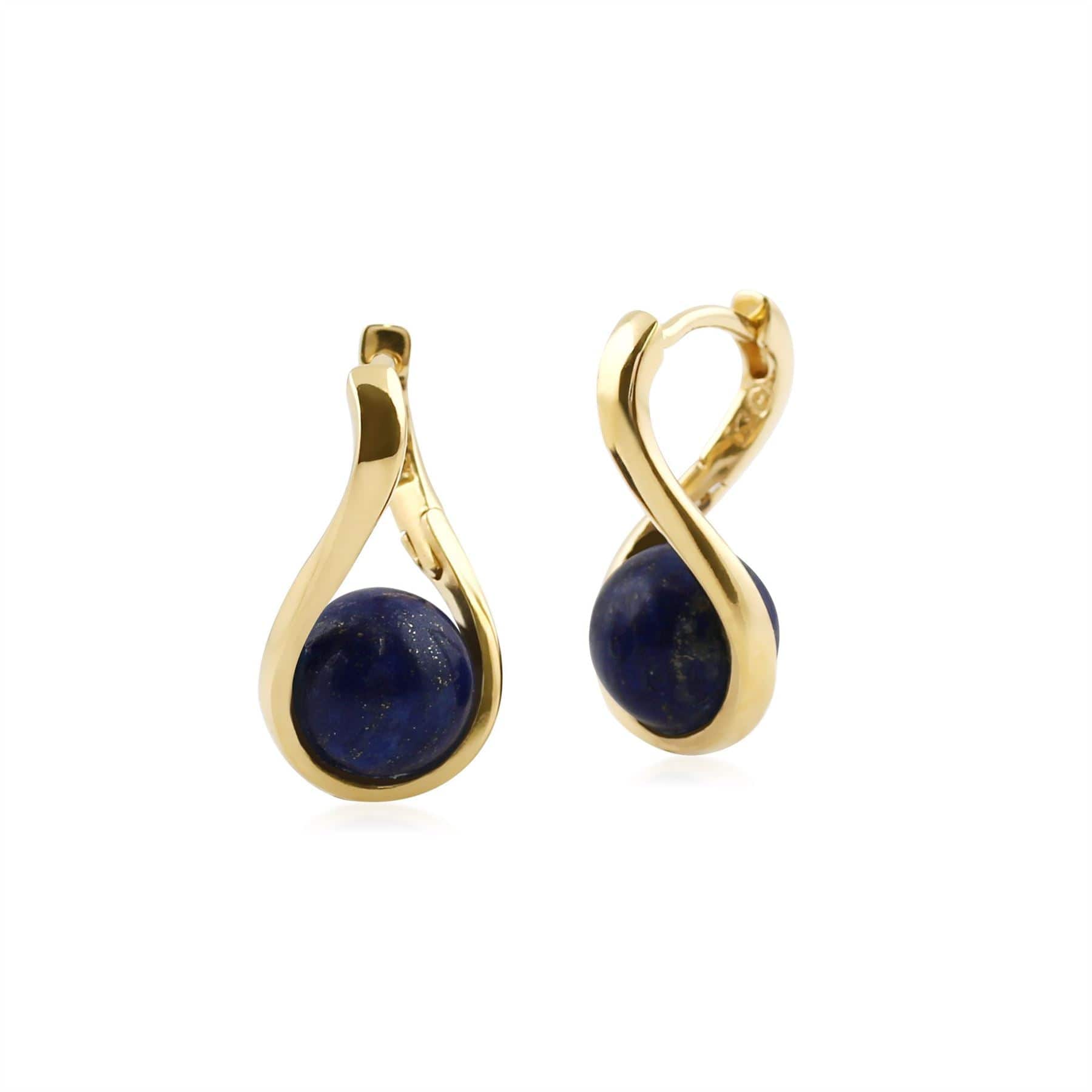Kosmos Lapis Lazuli Orb Earrings in Yellow Gold Plated Sterling Silver - Gemondo
