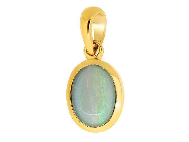 9ct Yellow Gold 0.69ct Opal Oval Cabochon Single Stone Pendant on Chain Image