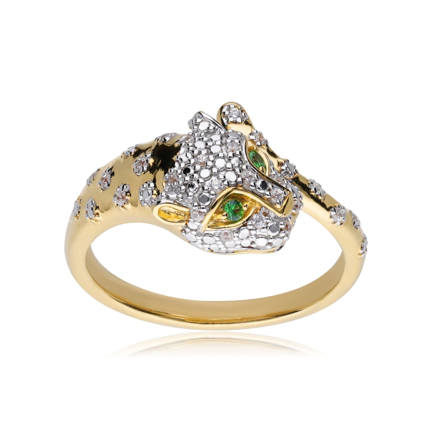 ECFEW™ 'The Unifier' Tsavorite & Diamond Cheetah Ring in 9ct Yellow Gold - Gemondo