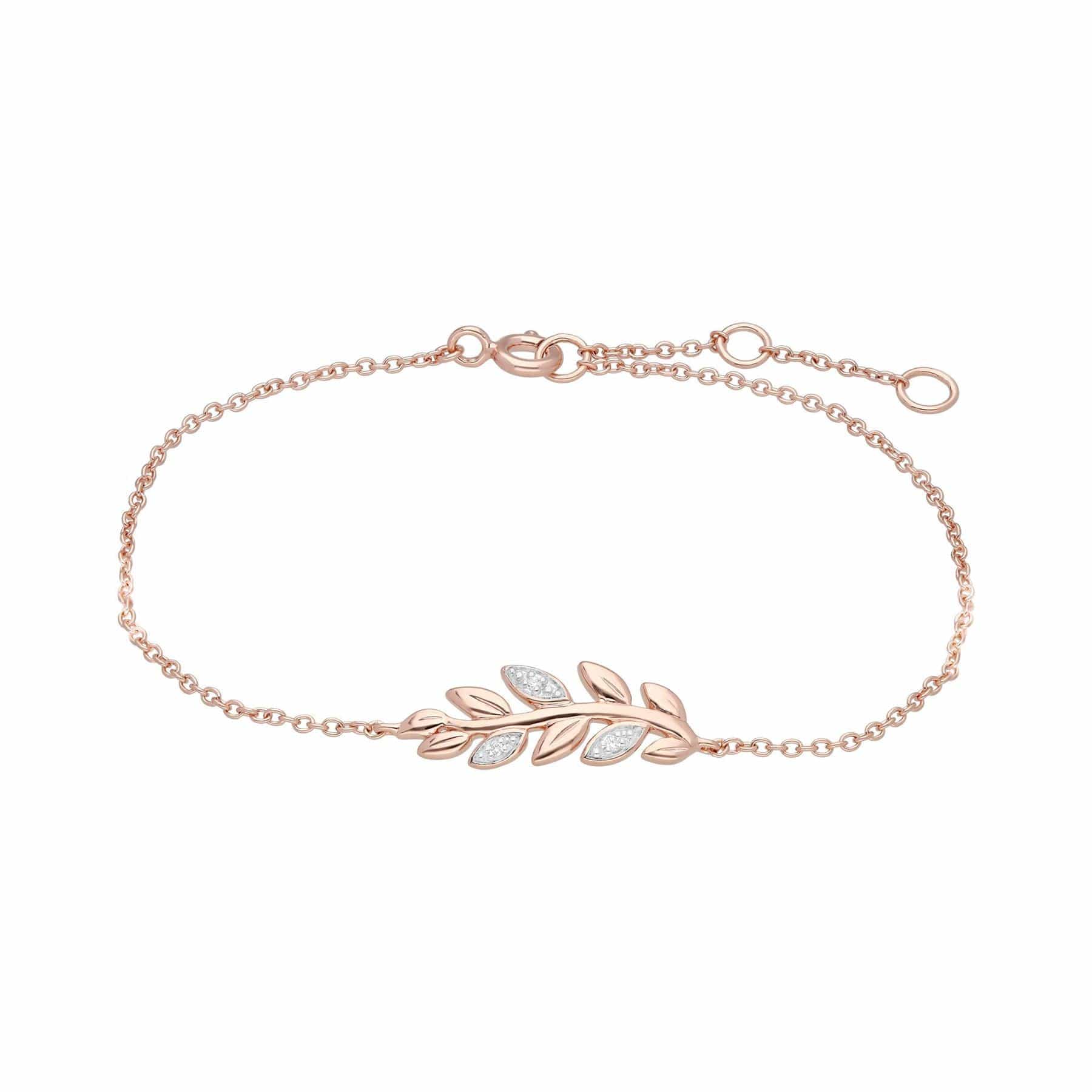 O Leaf Diamond Bracelet & Stud Stud Earring Set in 9ct Rose Gold - Gemondo
