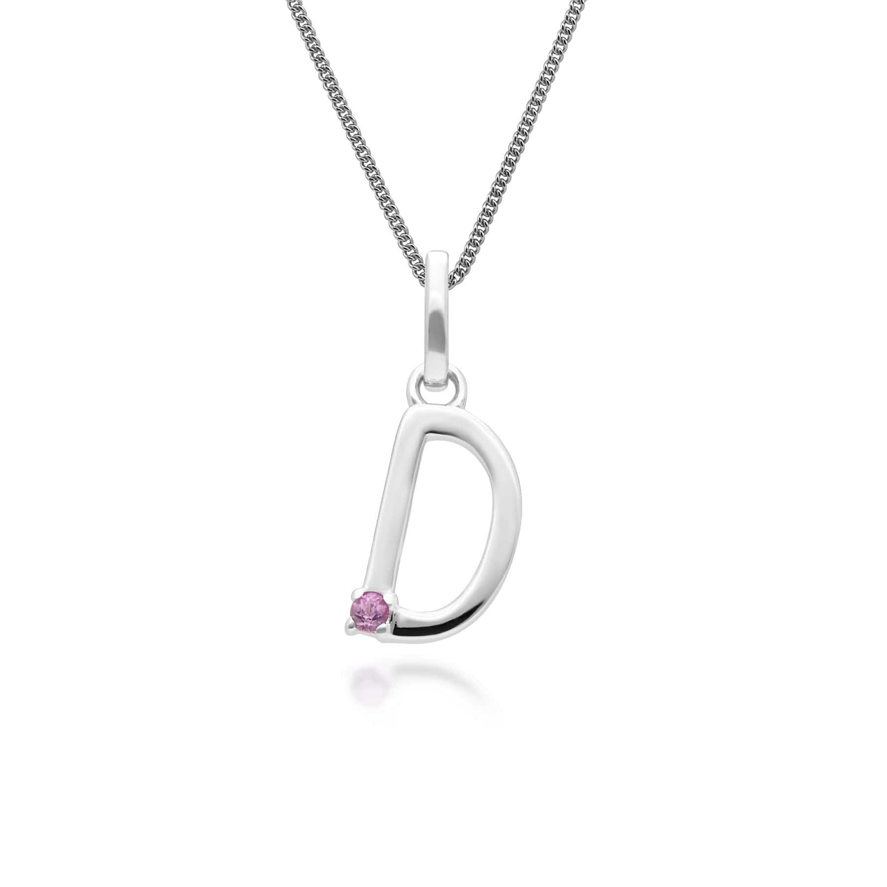 Initial Pink Sapphire Letter Charm Necklace in 9ct White Gold - Gemondo