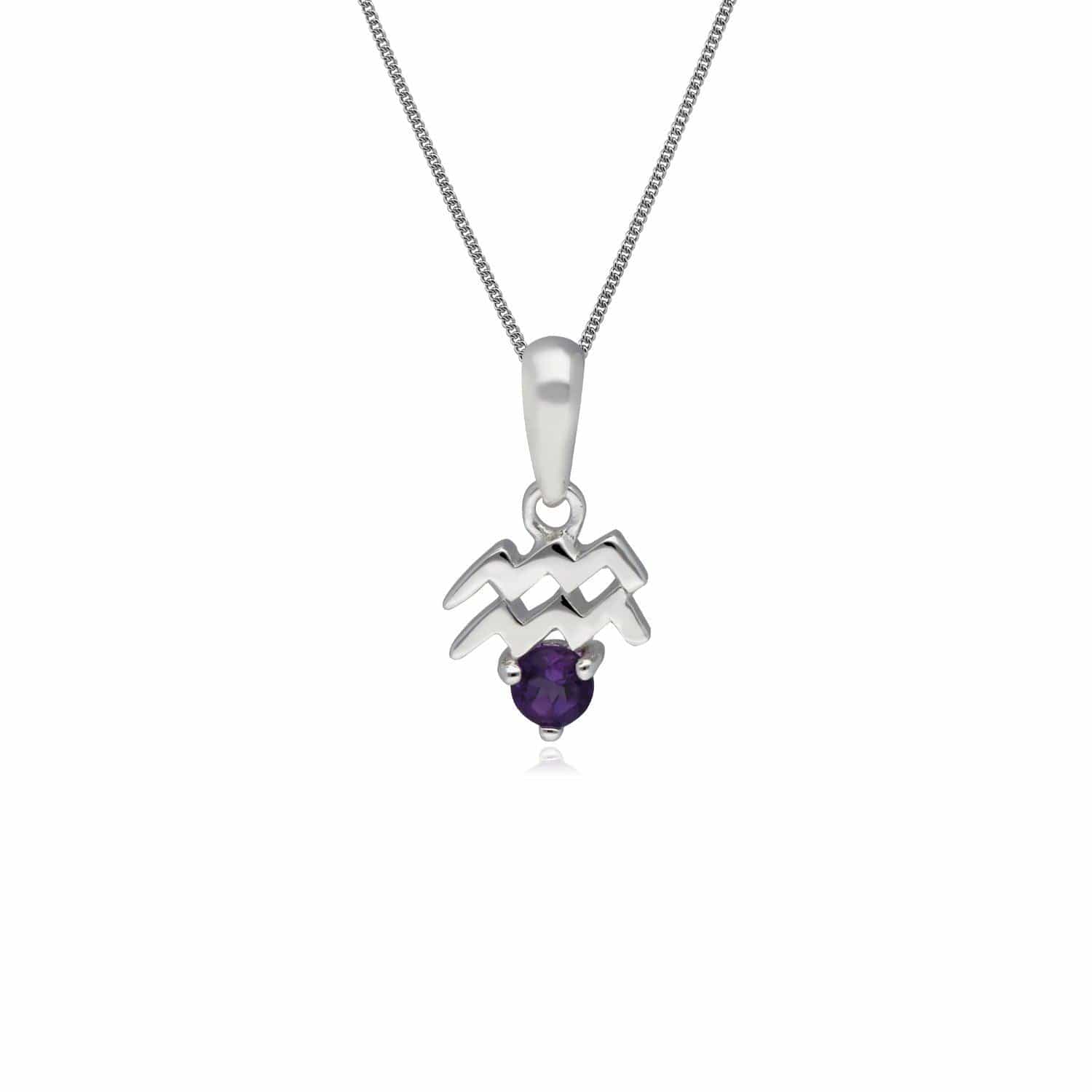 162P0232019 Amethyst Aquarius Zodiac Charm Necklace in 9ct White Gold 1