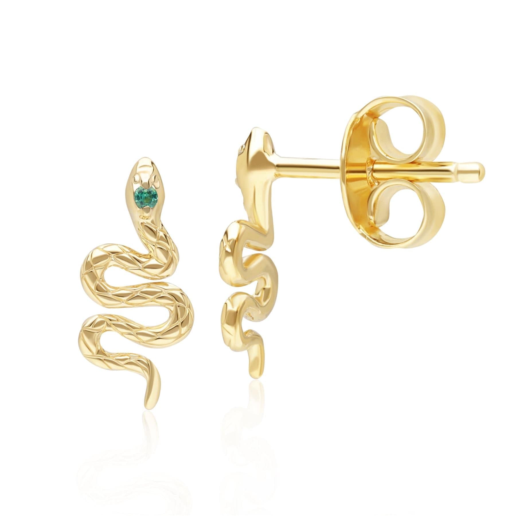 ECFEW™ Emerald Snake Wrap Stud Earrings in 9ct Yellow Gold - Gemondo