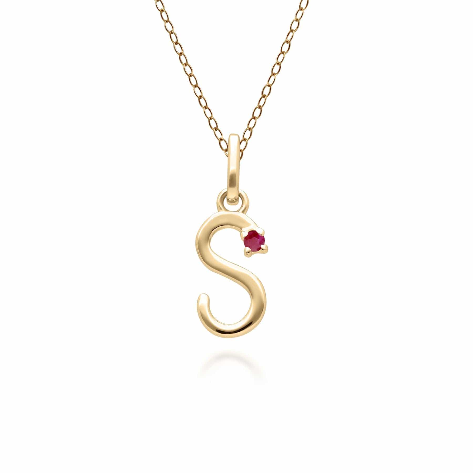 Initial Ruby Letter Necklace In 9ct Yellow Gold - Gemondo
