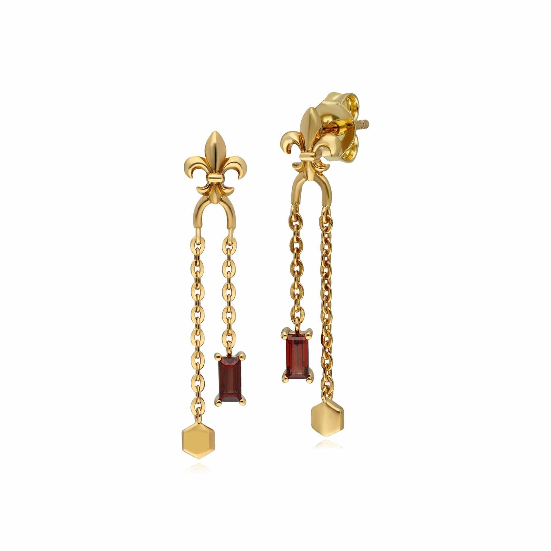 ECFEW™ Garnet Fleur De Lis Chain Drop Earrings