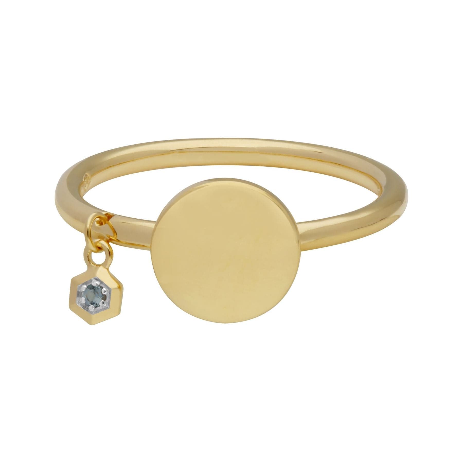 Aquamarine Engravable Ring in Yellow gold Plated Sterling Silver - Gemondo