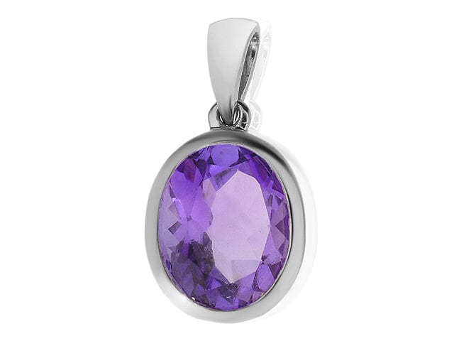 9ct White Gold 2.00ct Oval Cut Amethyst Classic Single Stone Pendant on Chain Image