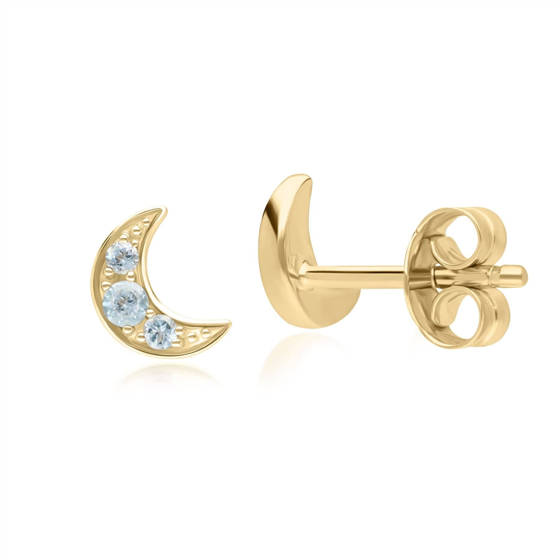 Night Sky Topaz Moon Stud Earrings in 9ct Yellow Gold - Gemondo