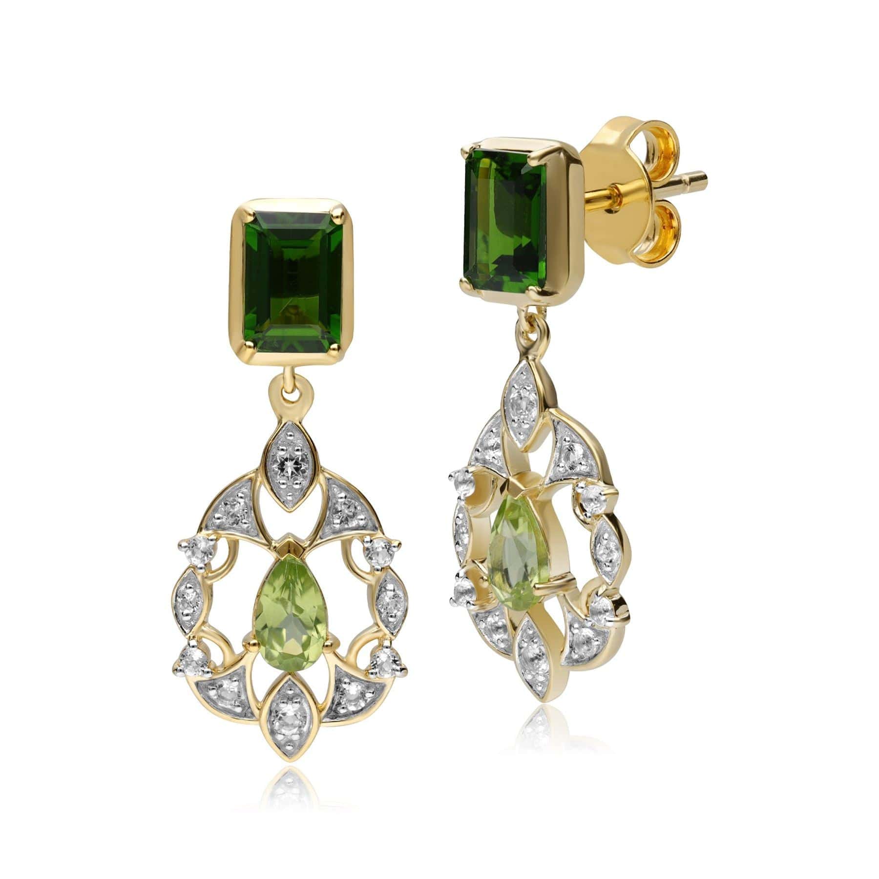 253E337001925 ECFEW™ Creator Chrome Diopside & Peridot Floral Drop Earrings In Sterling Silver 1