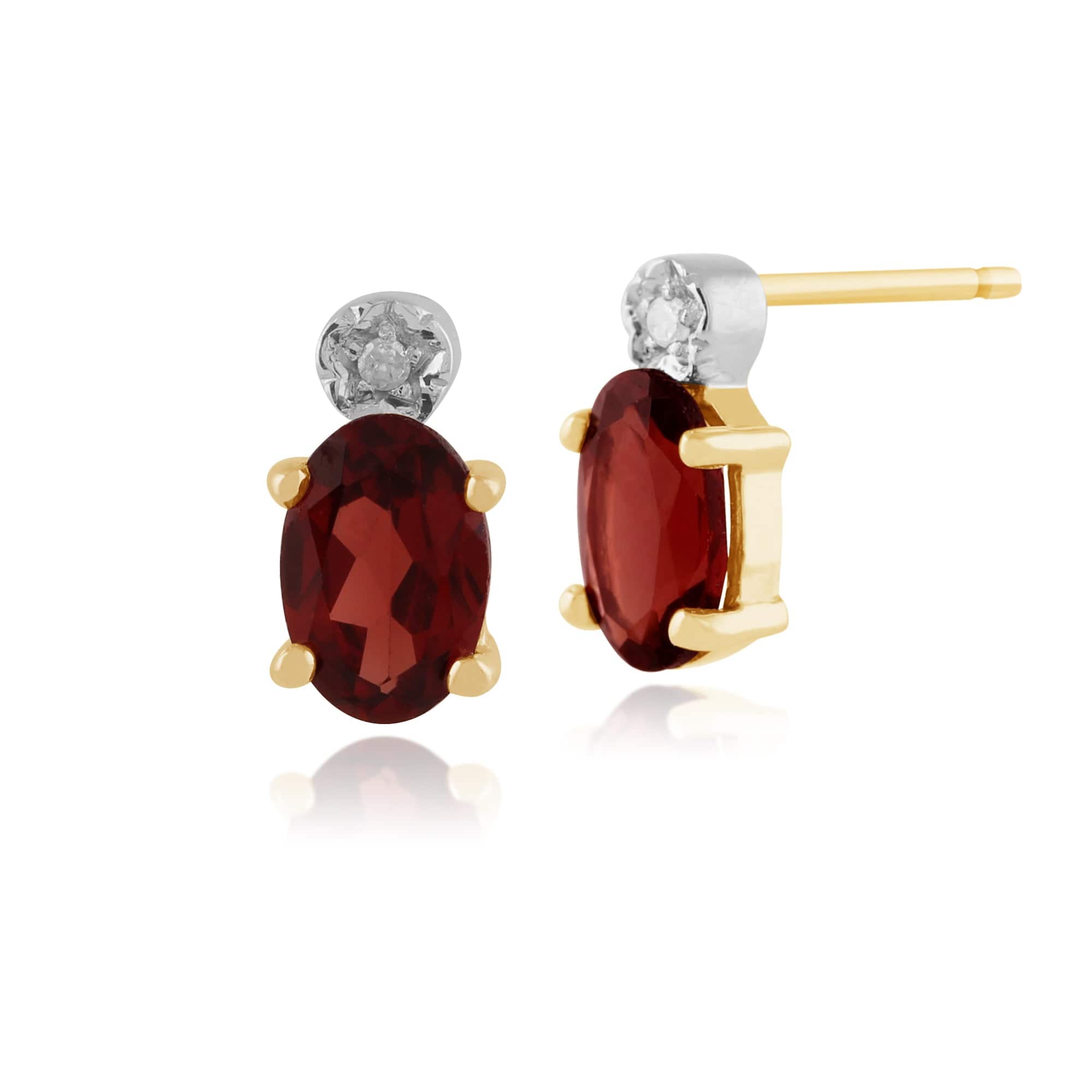 Classic Oval Garnet & Diamond Stud Earrings in 9ct Yellow Gold 7x5mm - Gemondo