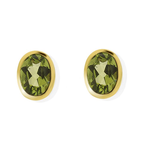 9ct Yellow Gold 1.55ct Peridot Oval Single Stone Framed Stud Earrings Image