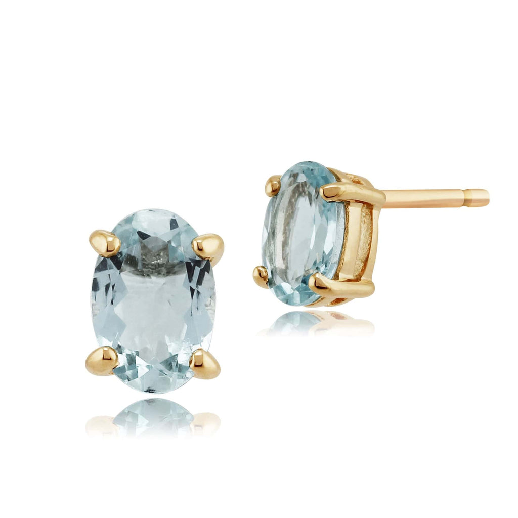 Classic Oval Aquamarine Stud Earrings 9ct Yellow Gold