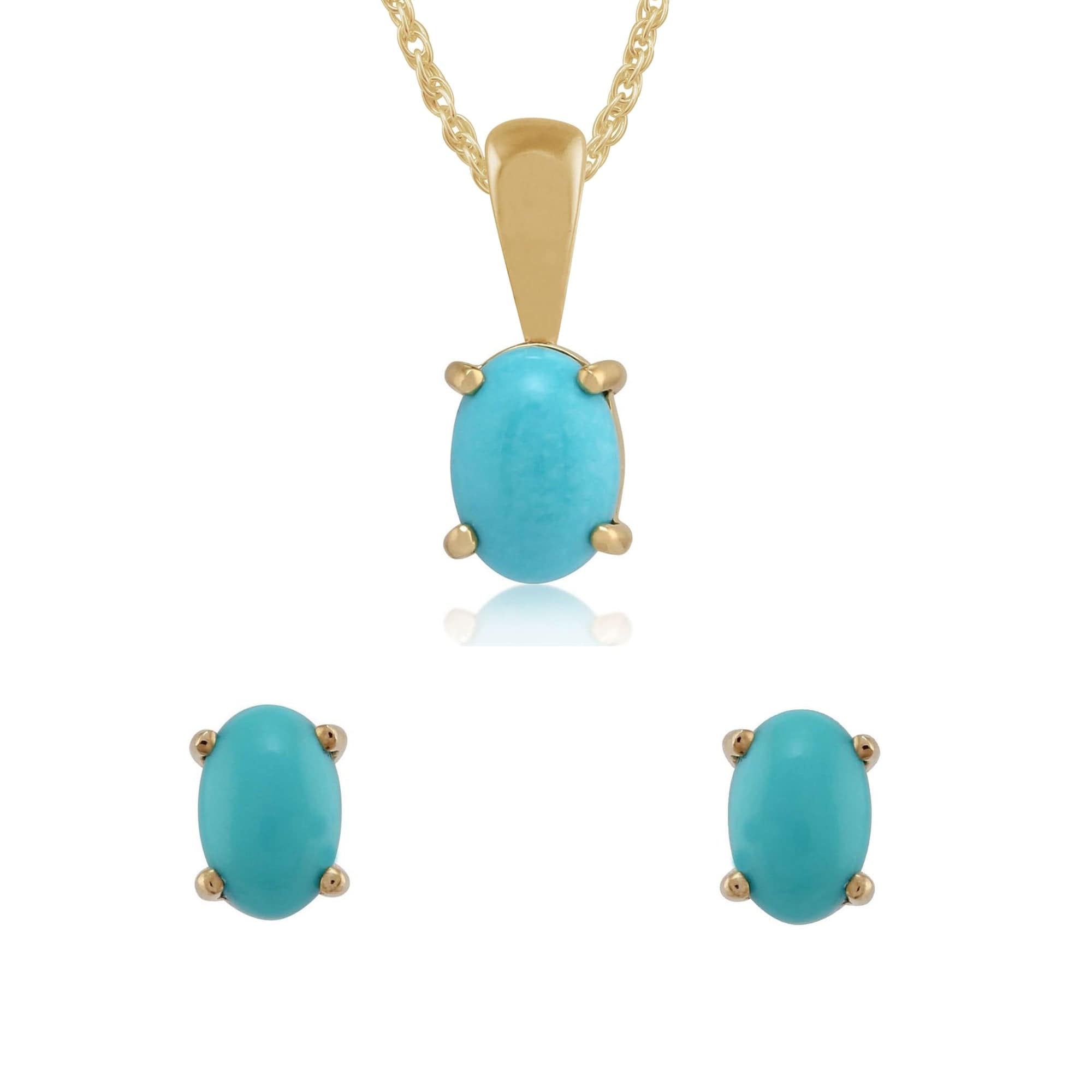 Classic Oval Turquoise Stud Earrings & Pendant Set Image 1