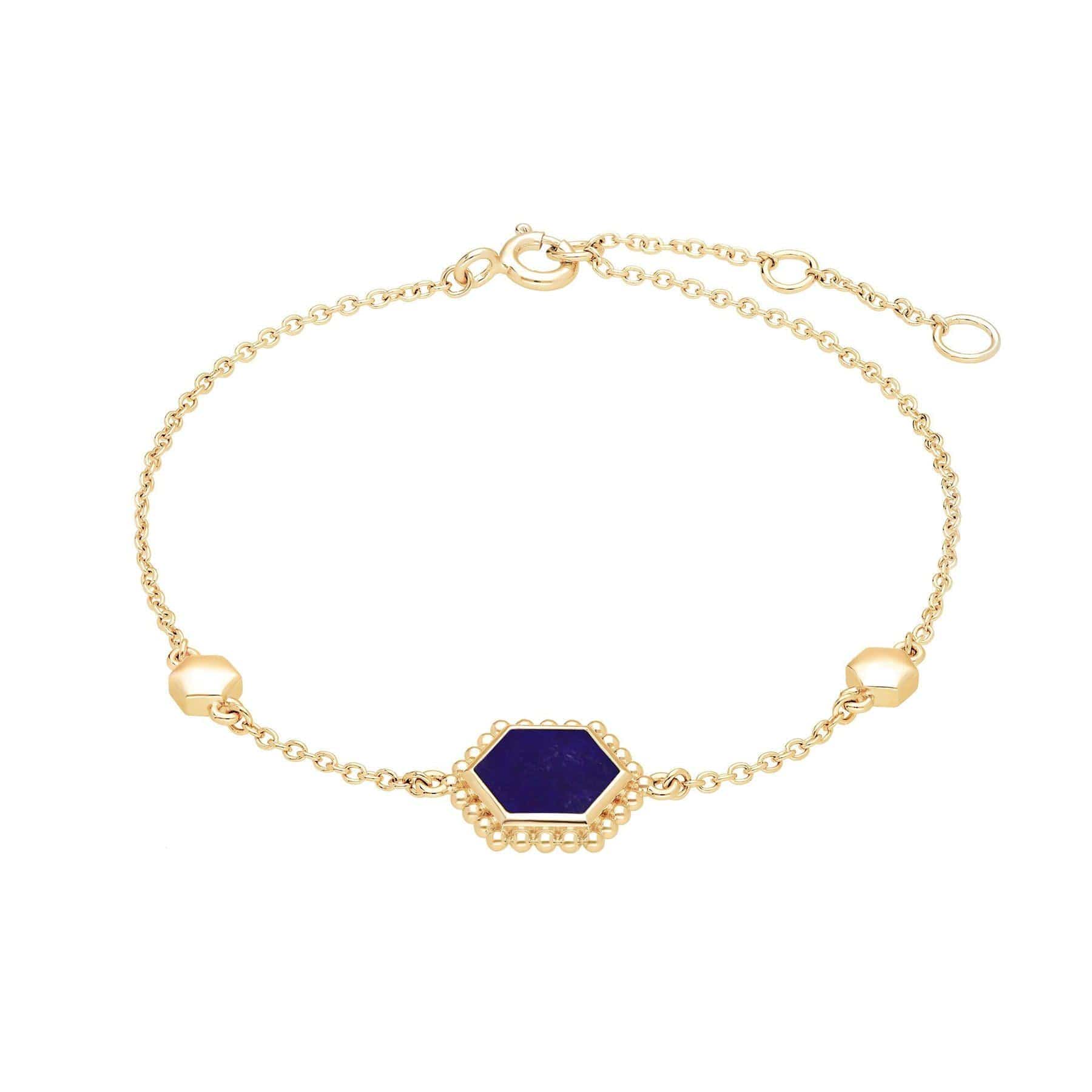 271L008001925 Lapis Lazuli Flat Slice Hex Bracelet in Gold Plated Sterling Silver 1