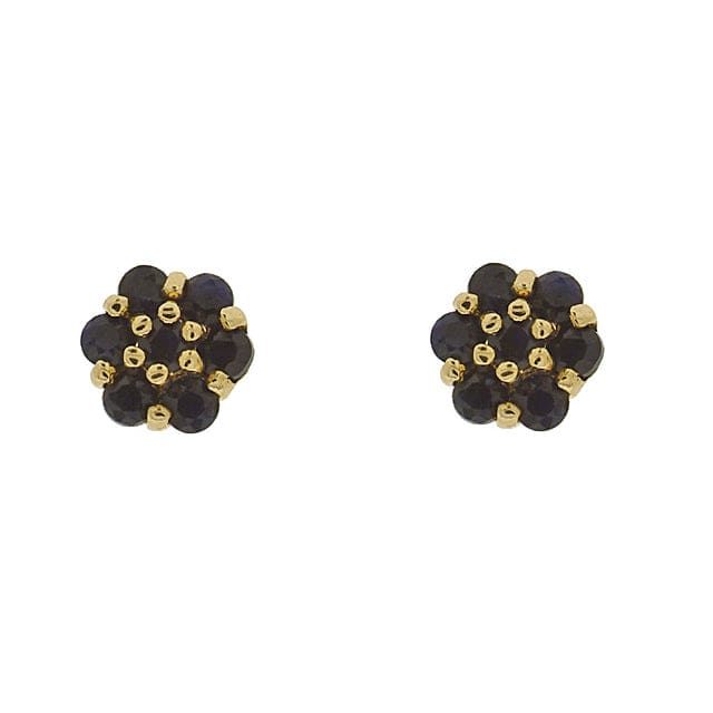 9ct Gold 0.57ct Genuine Blue Sapphire Flower Cluster Stud Earrings Gift Boxed Image