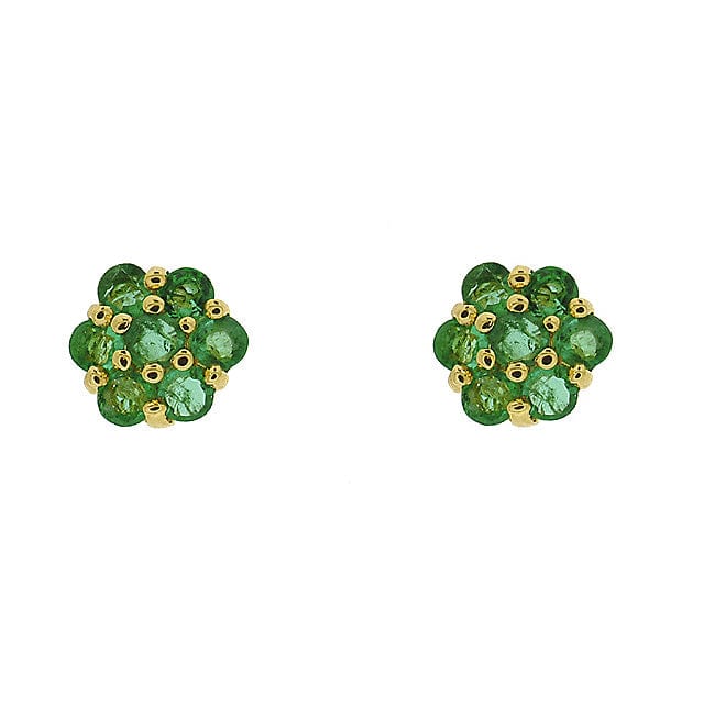 9ct Yellow Gold 0.46ct Emerald Flower Design Cluster Stud Earrings Image
