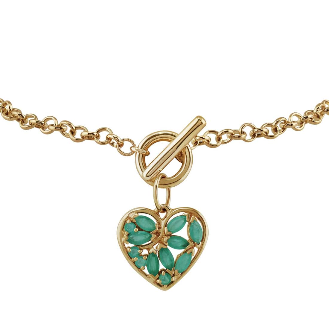 Classic Marquise Emerald Charm Bracelet in 9ct Yellow Gold - Gemondo