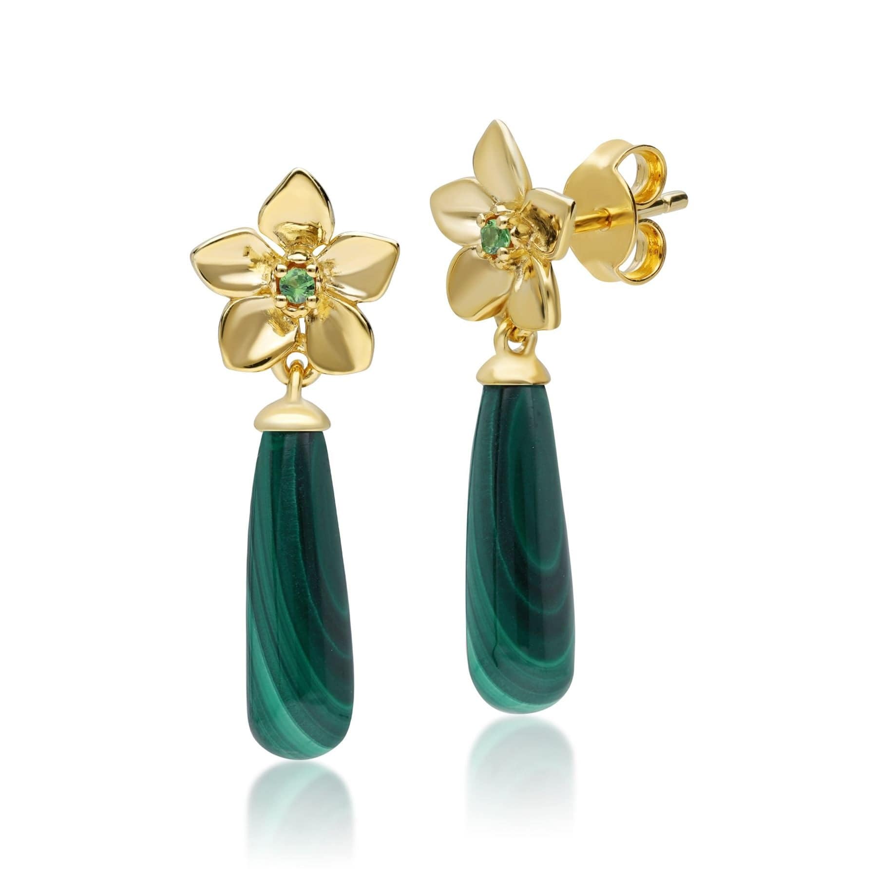 Gemondo ECFEW™ 'The Creator' Malachite & Tsavorite Floral Drop Earrings