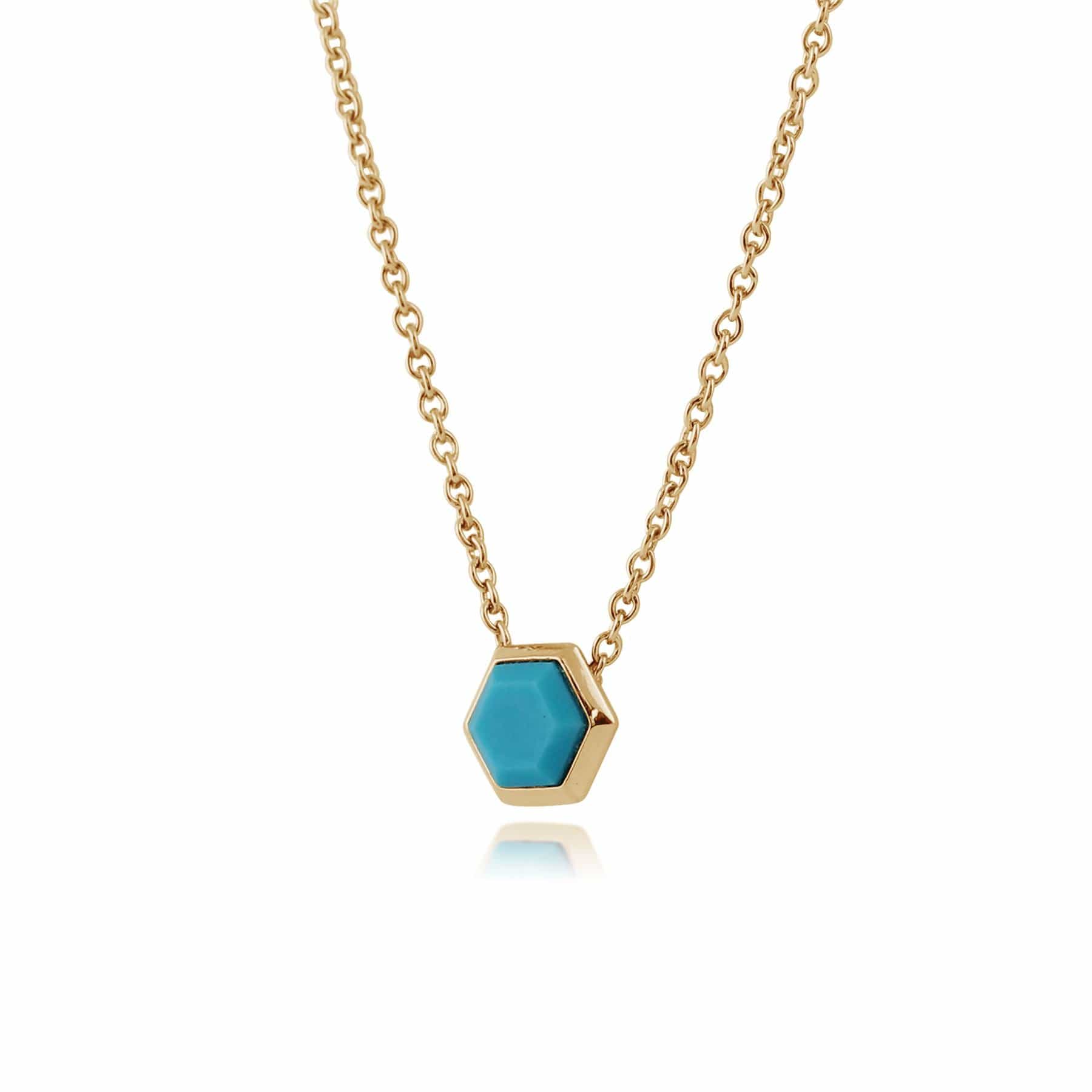 Geometric Hexagon Turquoise Necklace in Gold Plated  Silver