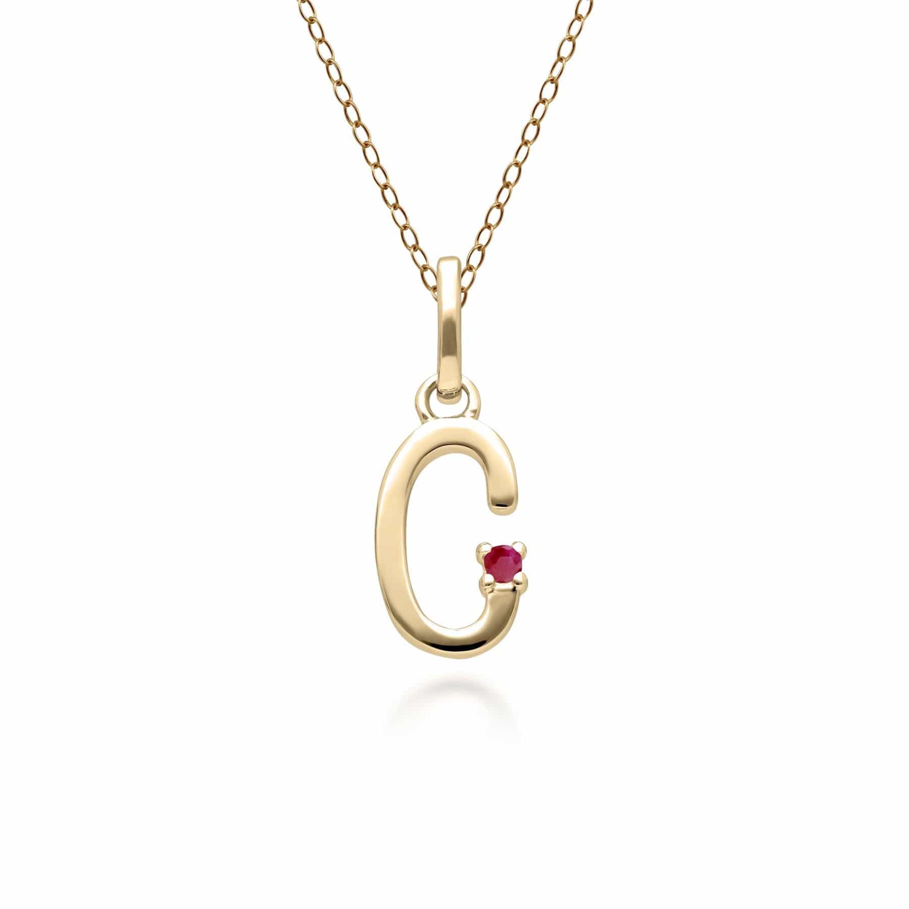 Initial Ruby Letter Necklace In 9ct Yellow Gold - Gemondo