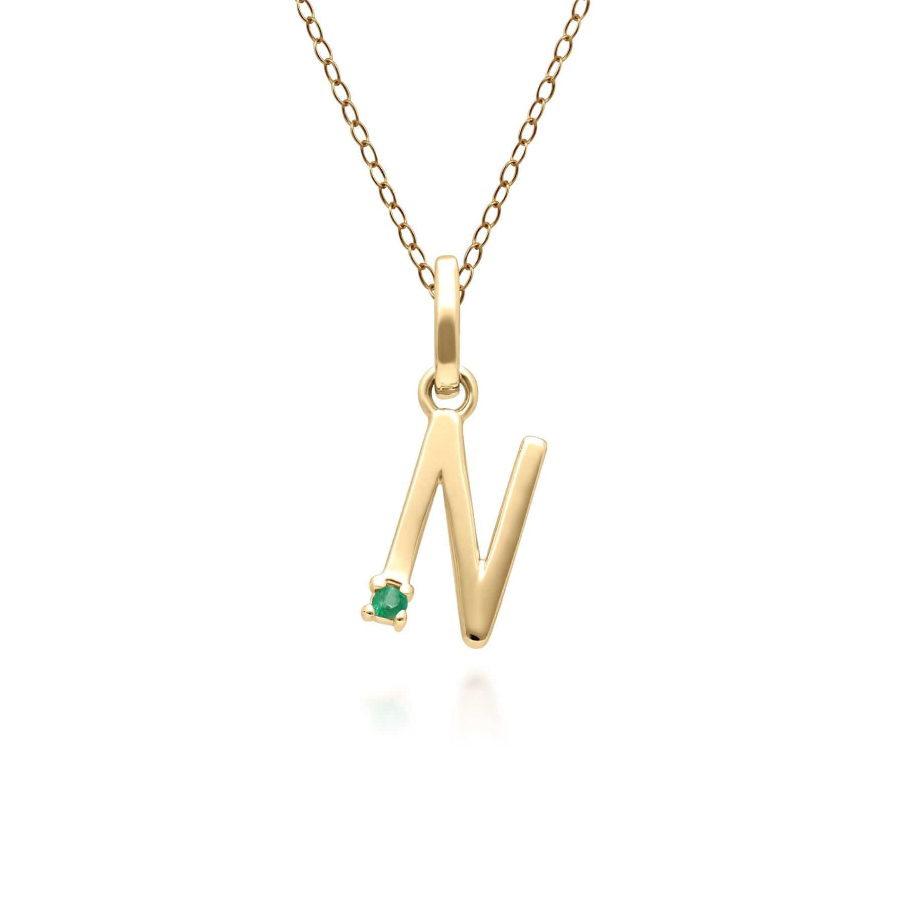 Initial Emerald Letter Necklace In 9ct Yellow Gold - Gemondo