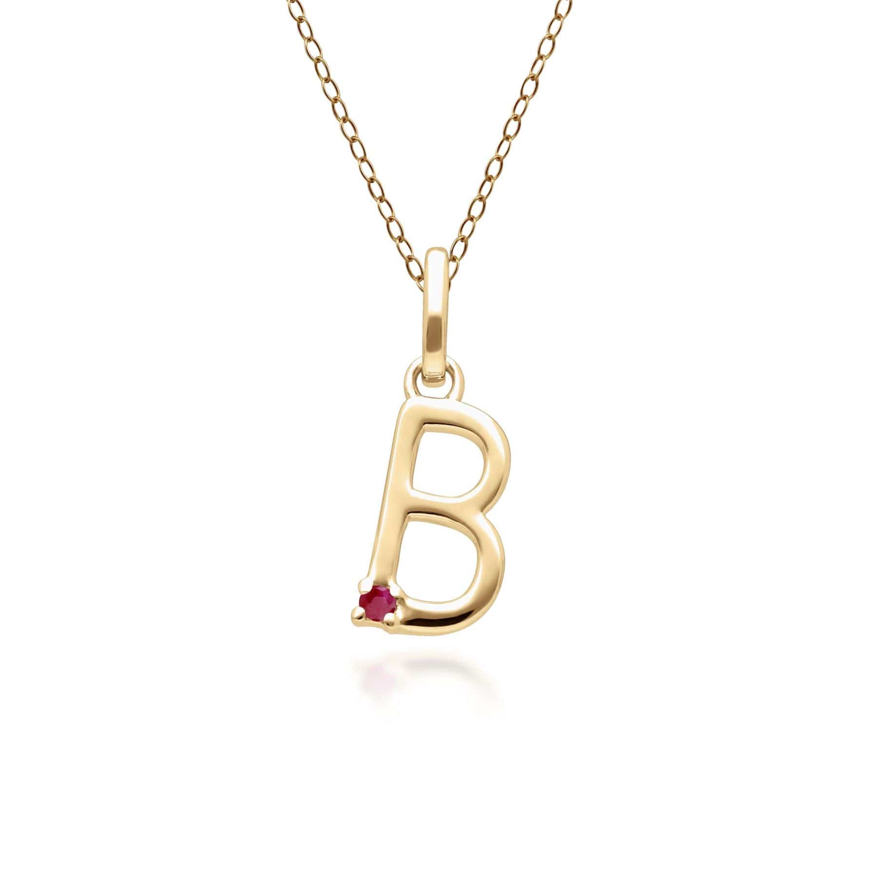 Initial Ruby Letter Necklace In 9ct Yellow Gold - Gemondo