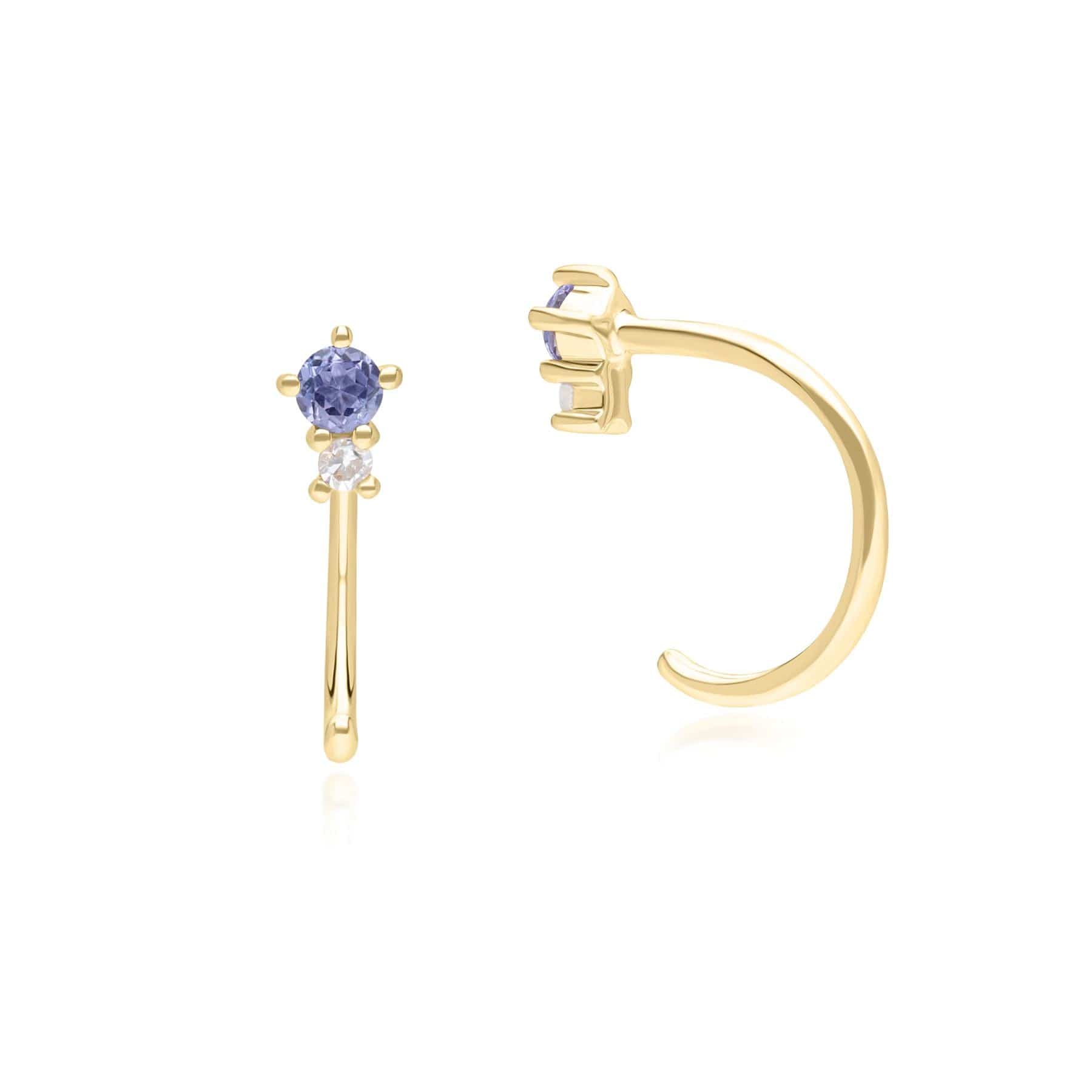 Modern Classic Tanzanite & Diamond Pull Through Hoop Earrings in 9ct Yellow Gold - Gemondo