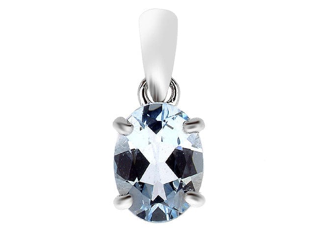 9ct White Gold 0.99ct 4 Claw Set Natural Aquamarine Classic Oval Pendant on Chain Image