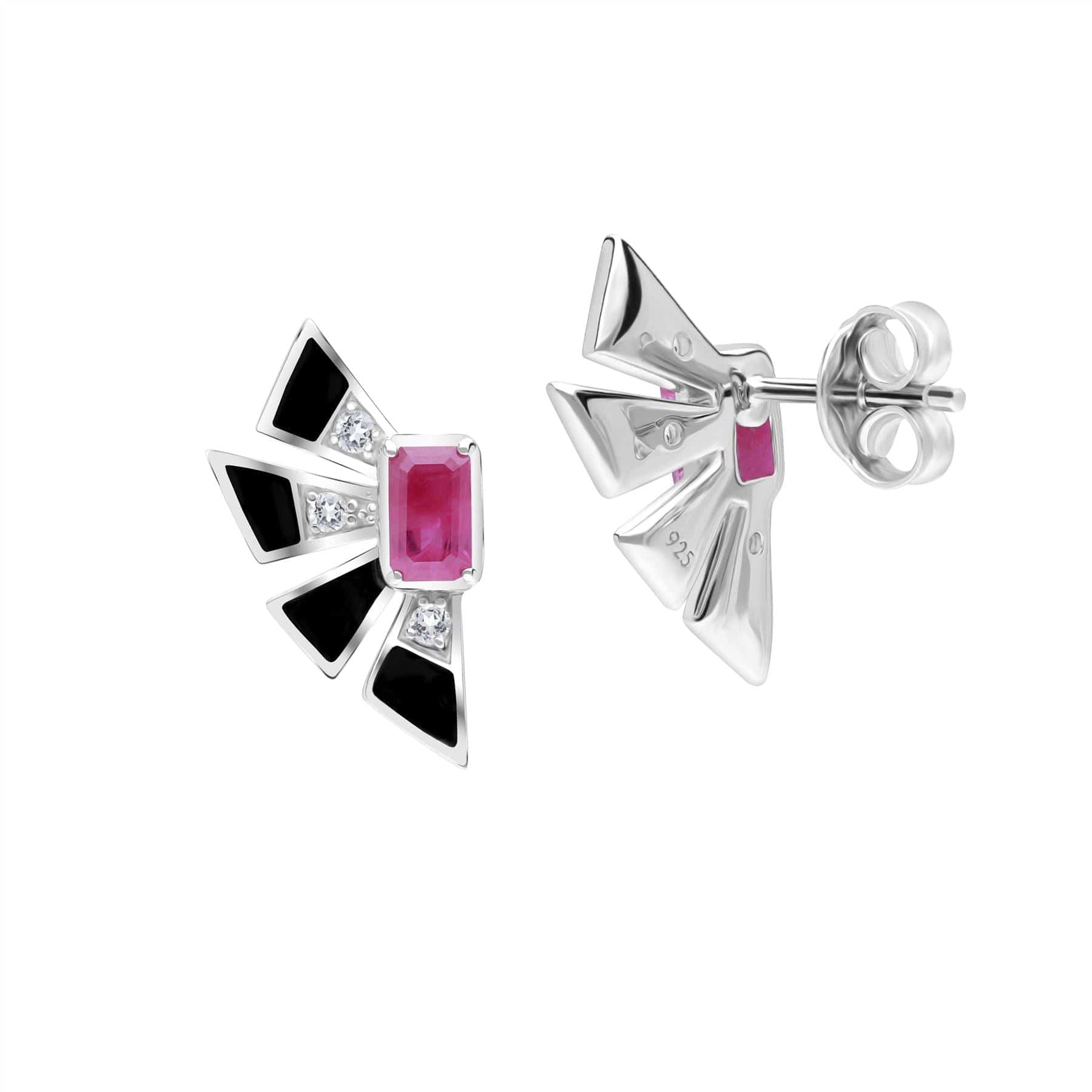 270E035101925 Grand Deco Ruby & White Topaz Fan Earrings In Sterling Silver 2