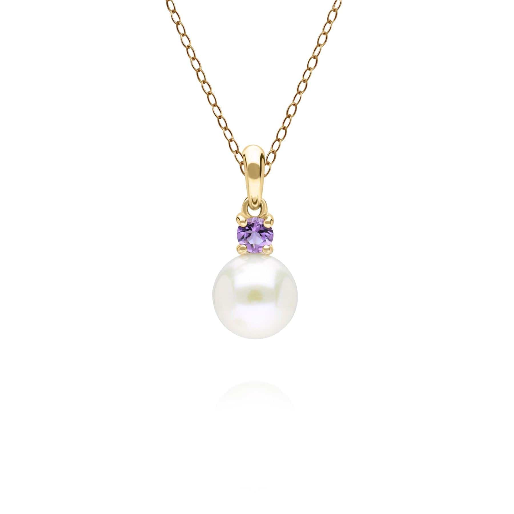 Modern Pearl & Amethyst Pendant in 9ct Yellow Gold - Gemondo