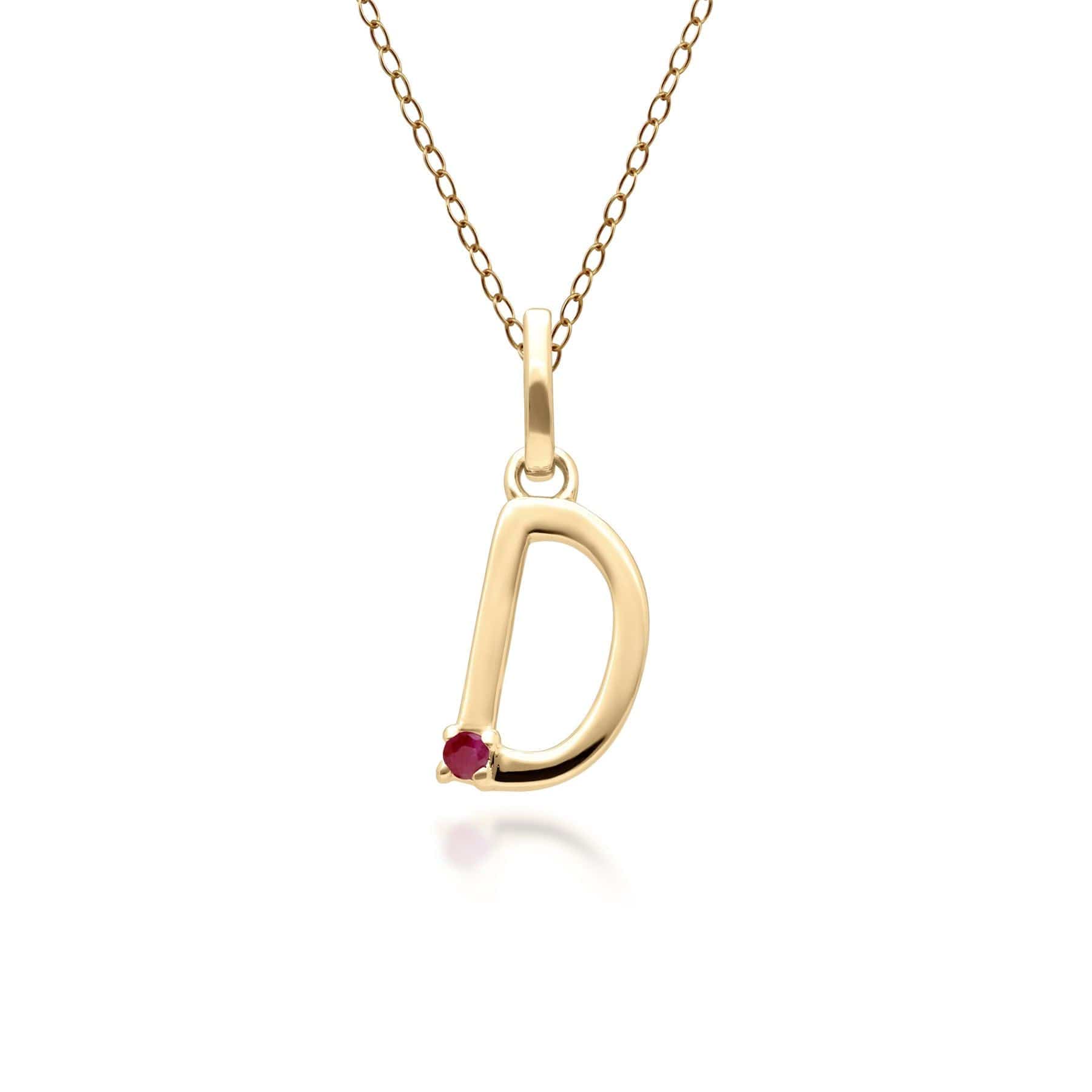 Initial Ruby Letter Necklace In 9ct Yellow Gold - Gemondo