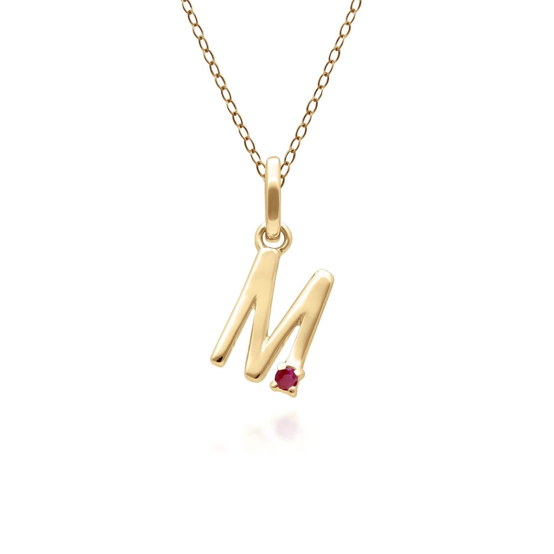 Initial Ruby Letter Necklace In 9ct Yellow Gold - Gemondo