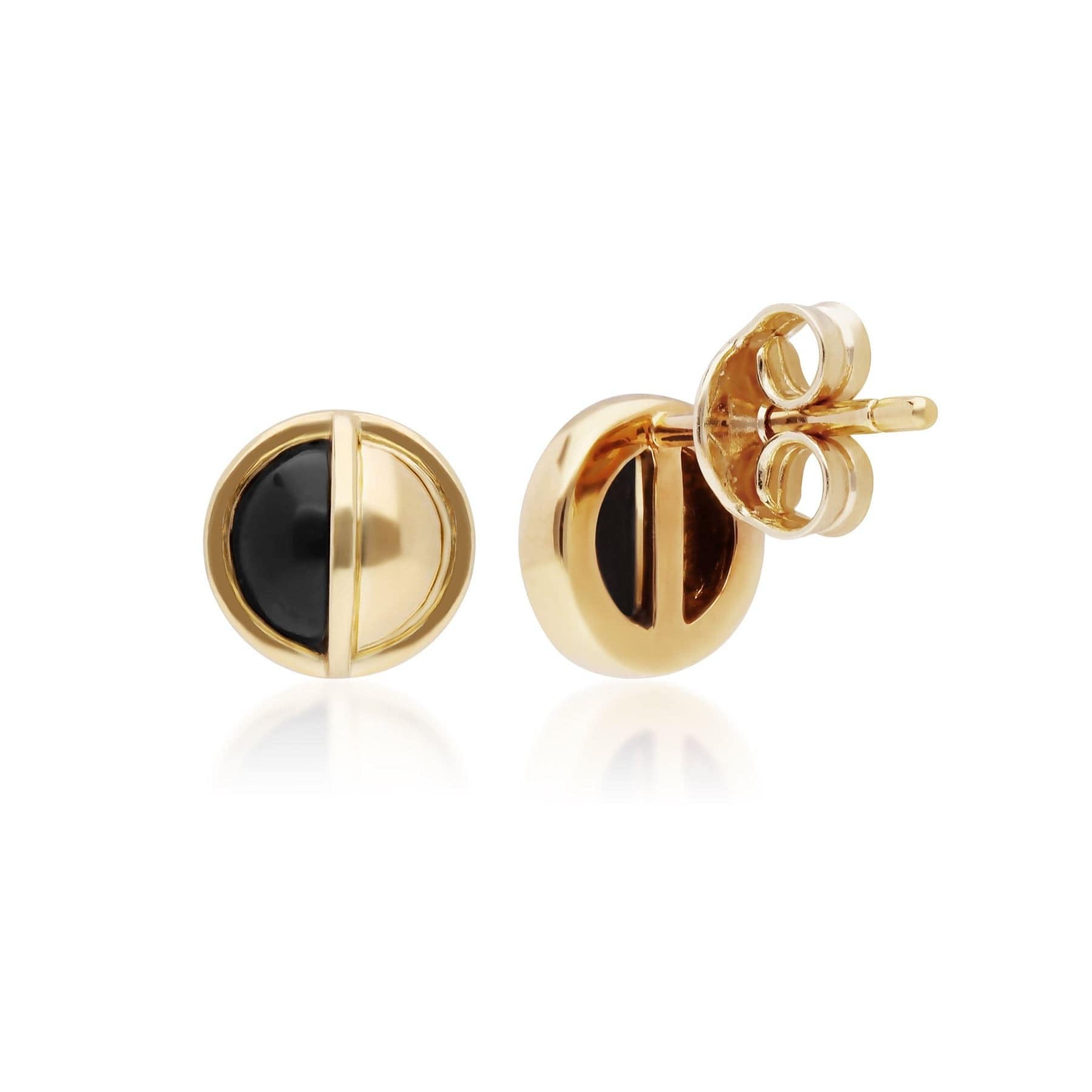 270E027901925 Micro Statement Round Onyx Stud Earrings in Gold Plated Silver 3