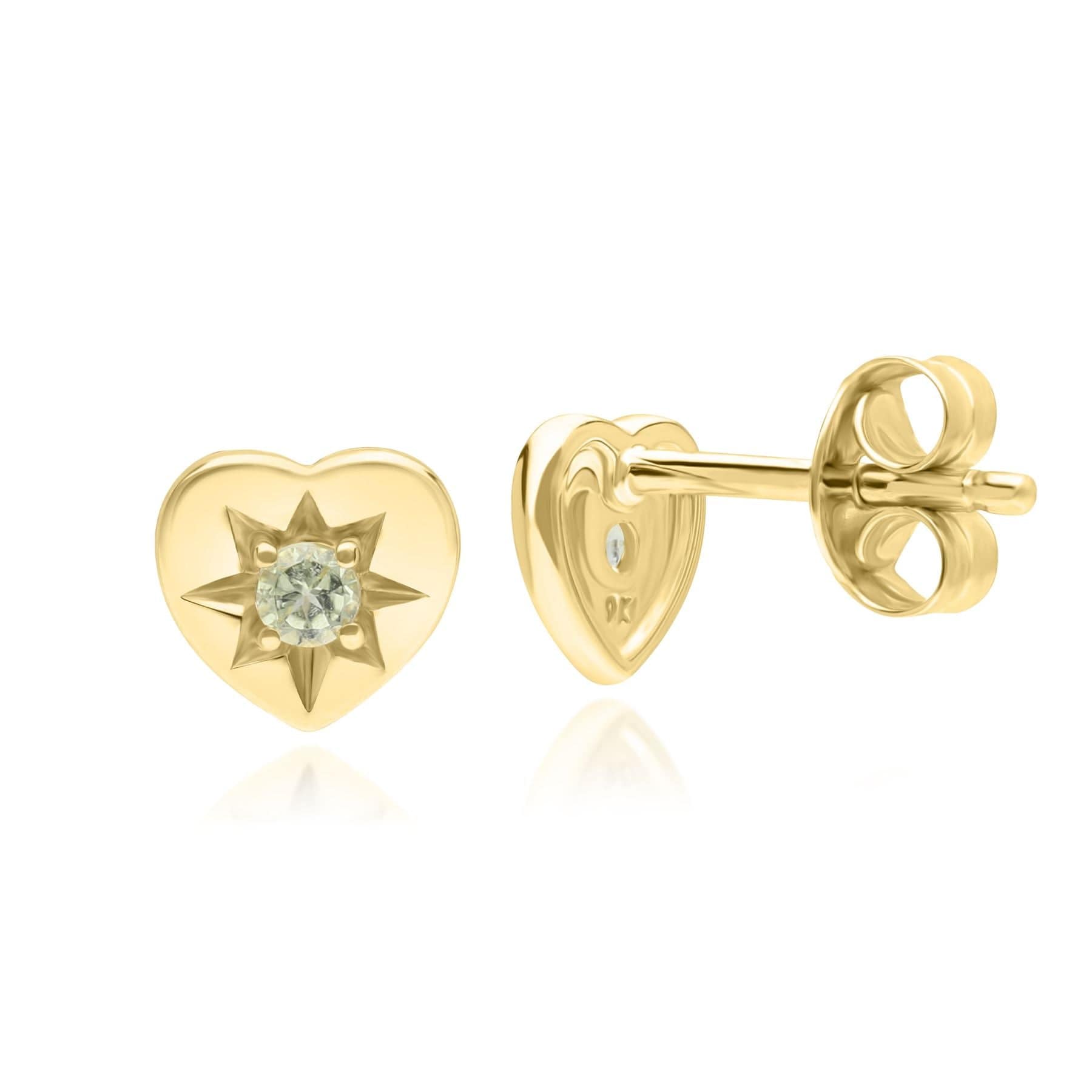 135E1820049 ECFEW™ 'The Liberator' Peridot Heart Stud Earrings in 9ct Yellow Gold Side