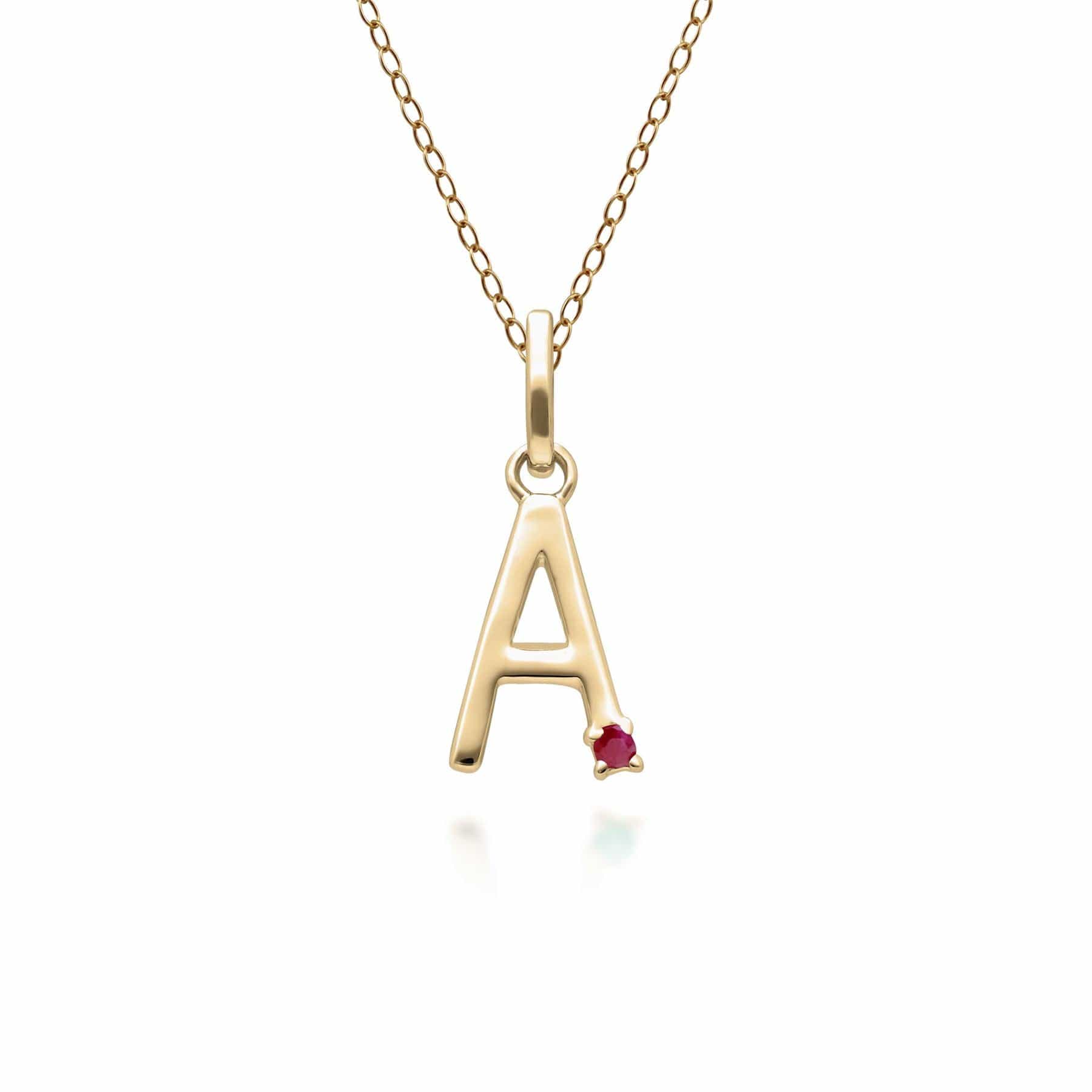 Initial Ruby Letter Necklace In 9ct Yellow Gold - Gemondo