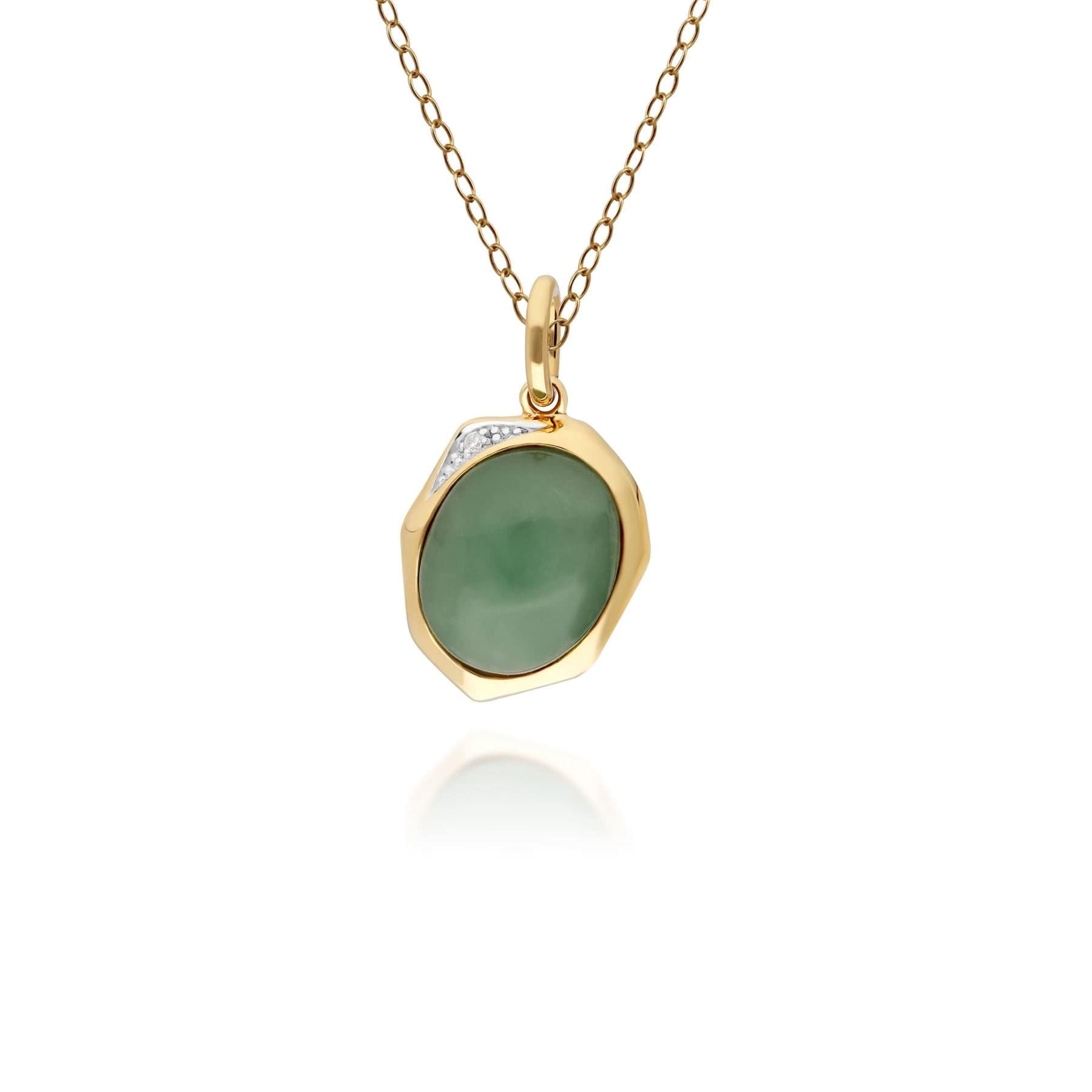 Irregular Dyed Green Jade & Diamond Pendant in Gold Plated Sterling Silver 