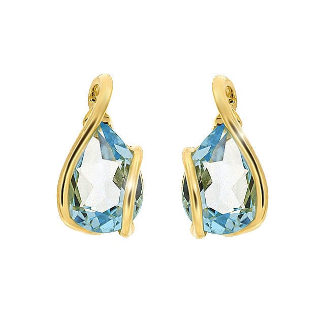9ct Yellow Gold 2.84ct Blue Topaz Single Stone Wrapped Stud Earrings Image