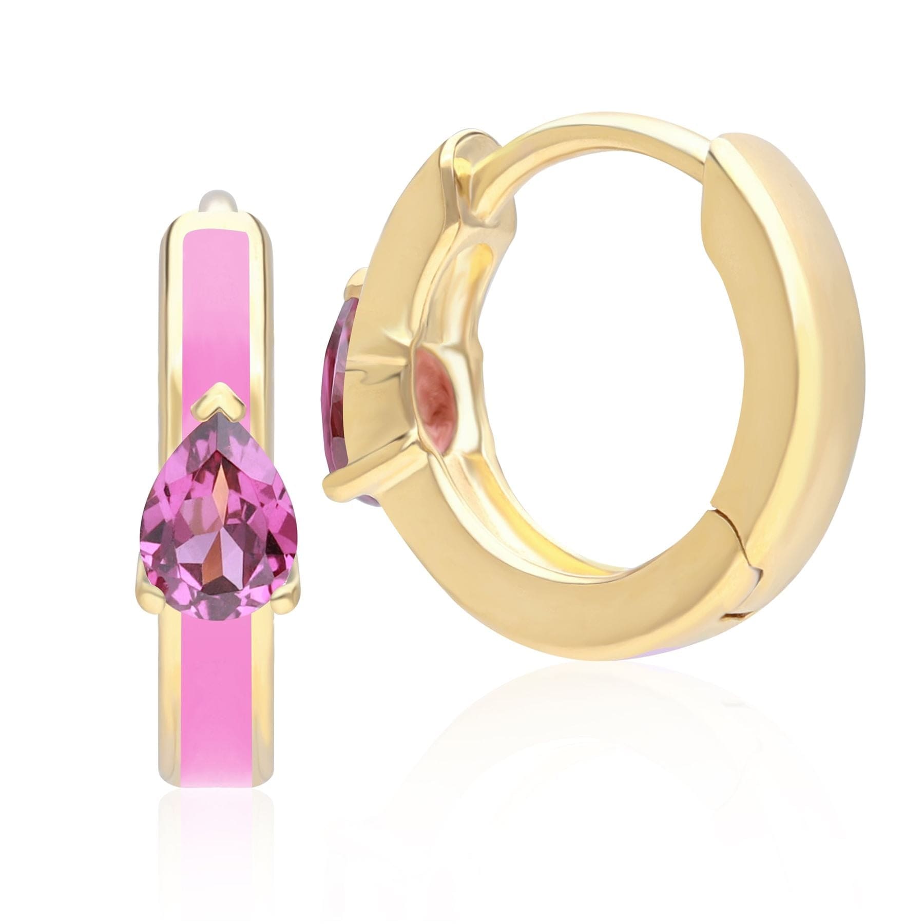 Siberian Waltz Pink Enamel & Rhodolite Hoop Earrings in Gold Plated Silver - Gemondo