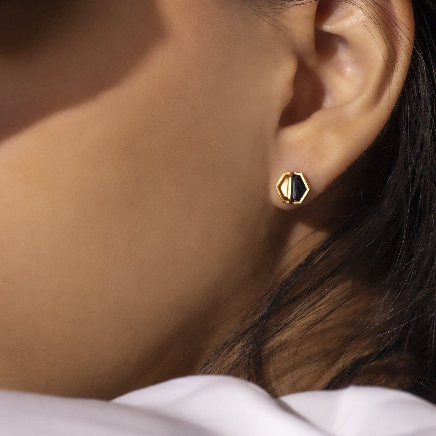 Onyx Hexagon Stud Earrings